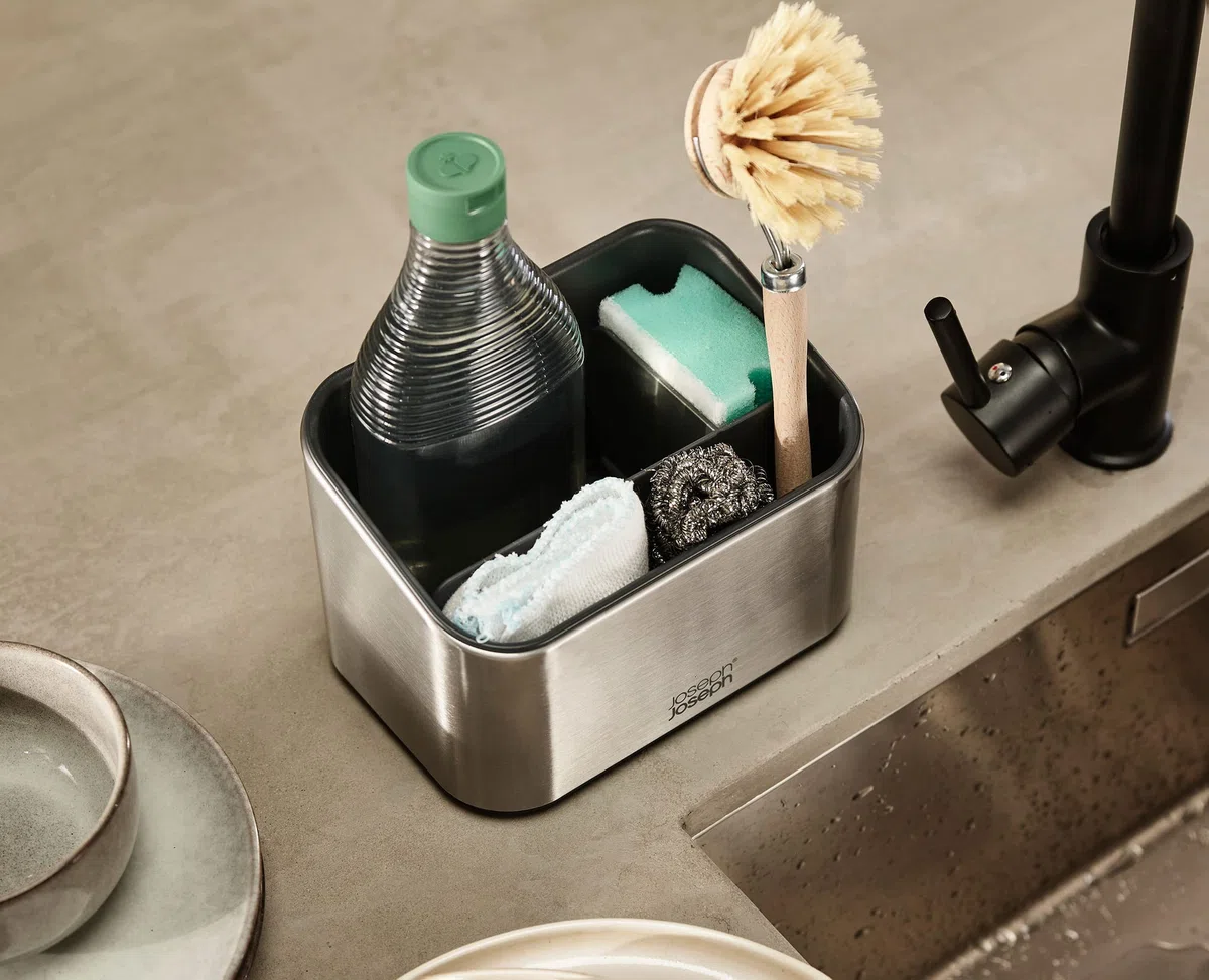 Joseph Joseph Surface, Organizador de fregadero en acero inoxidable, base antideslizante, Gris