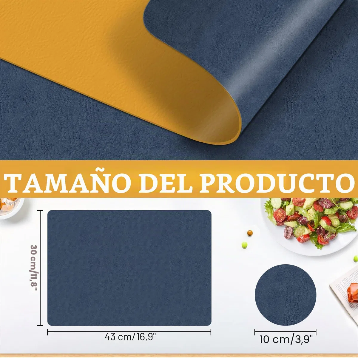 Juego de 6 Salvamanteles y Posavasos - Salvamanteles Lavables Resistentes al Calor, Diseño de Cuero de Doble Cara Antideslizante para Cocina, Hogar, Restaurante