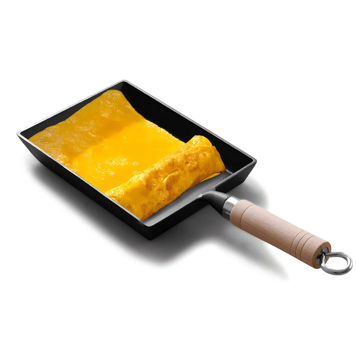 Tissting 15.5CM Sartén Plana para Desayuno, Sartén de Hierro Fundido con Mango de Madera, Sartén Rectangular para Tortilla Japonesa Tamagoyaki, Para Cocina de Inducción de Gas Universal