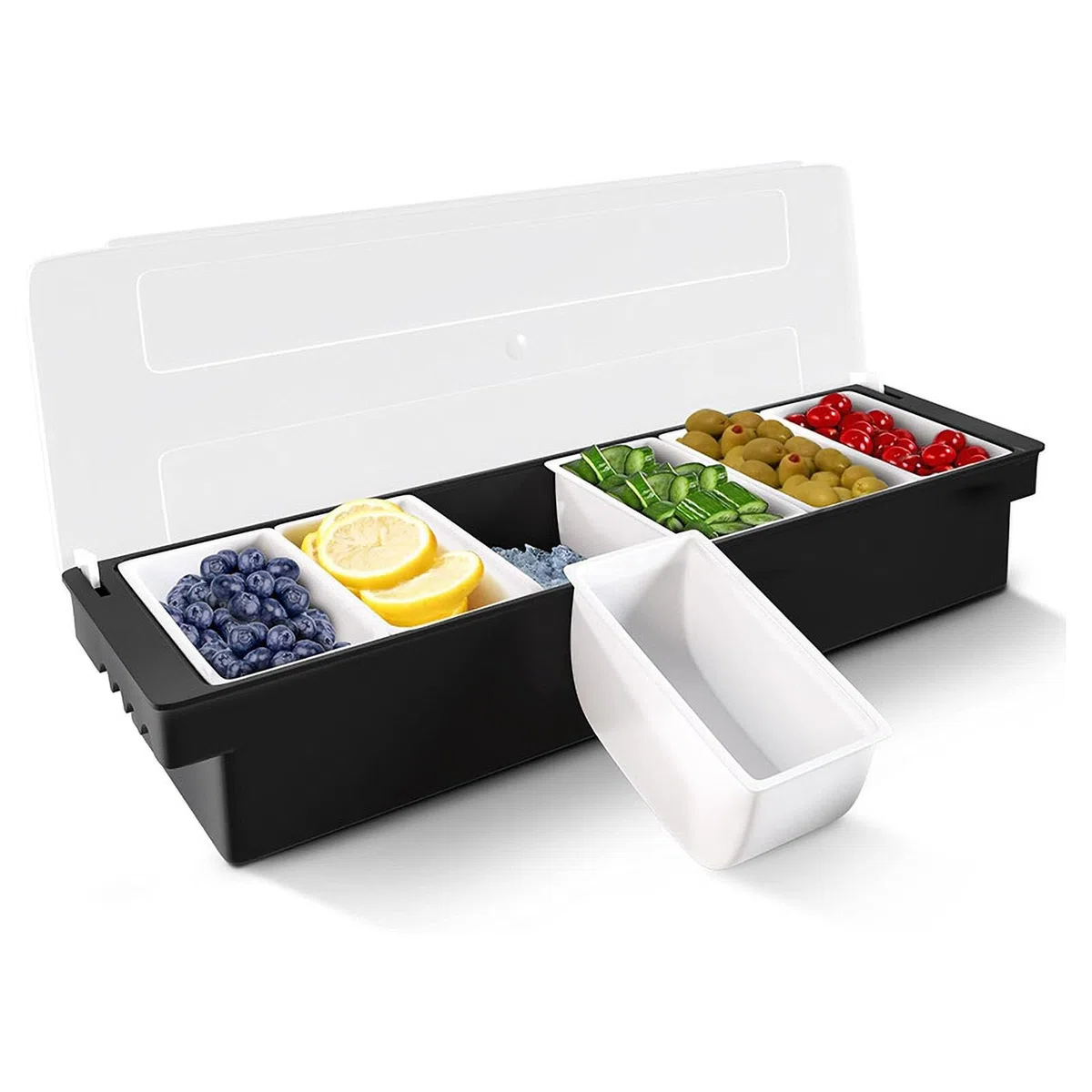 Juego de accesorios multiusos para bar, bandeja de exhibición de frutas y condimentos, organizador de guarnición de cóctel, plato decorativo enfriado con hielo para heladerías y bares (6)
