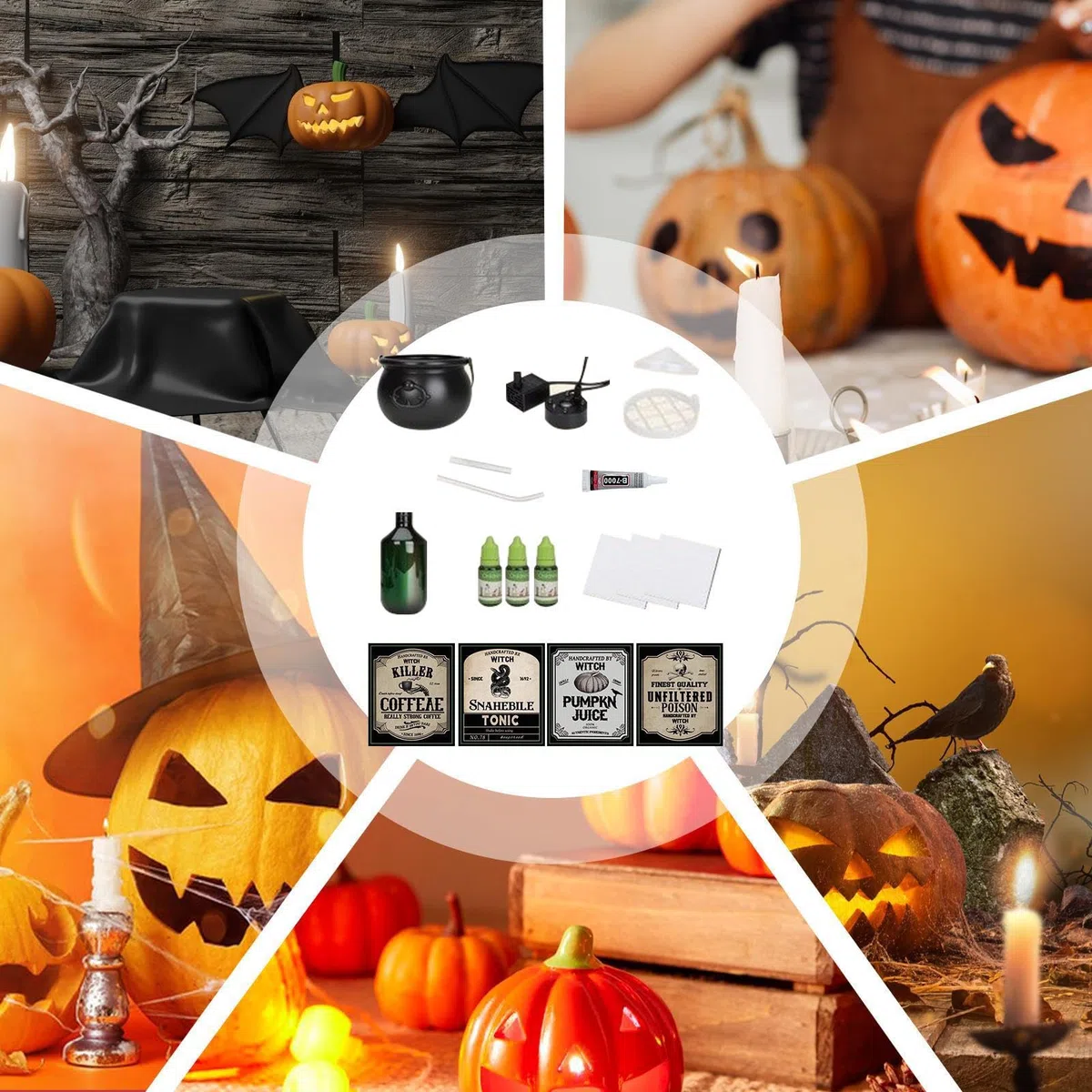 Caldero de Bruja para niños, decoración de Fiesta de Halloween, caldero de Bruja con Botella de poción Flotante y difusor para Festivales de otoño, casa encantada, planificadores de Eventos