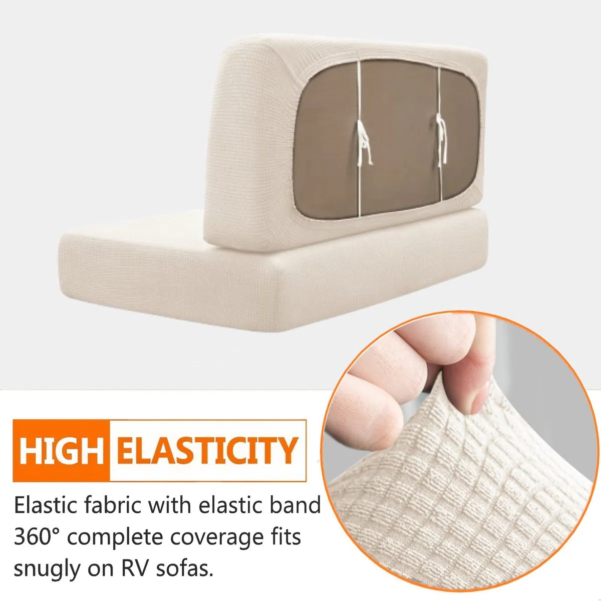 Funda De Sofá para Caravana, 2 Piezas (1 Juego) Elásticas Cubiertas Asiento Cojín Restaurantes RV Lavable Fundas Cojín Mesa Comedor para Autocaravana (Forma De Waffle, Beige)