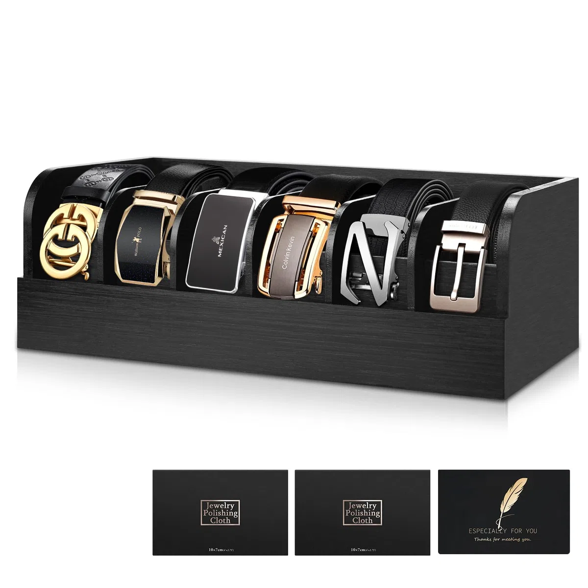 Organizador Cinturones,Organizador de Cinturones,6 Compartimentos,Caja Organizadora de Cinturón para hombre,Adecuado para Armarios y cajones,Contenedor Natural Relojes Hombres y Mujeres