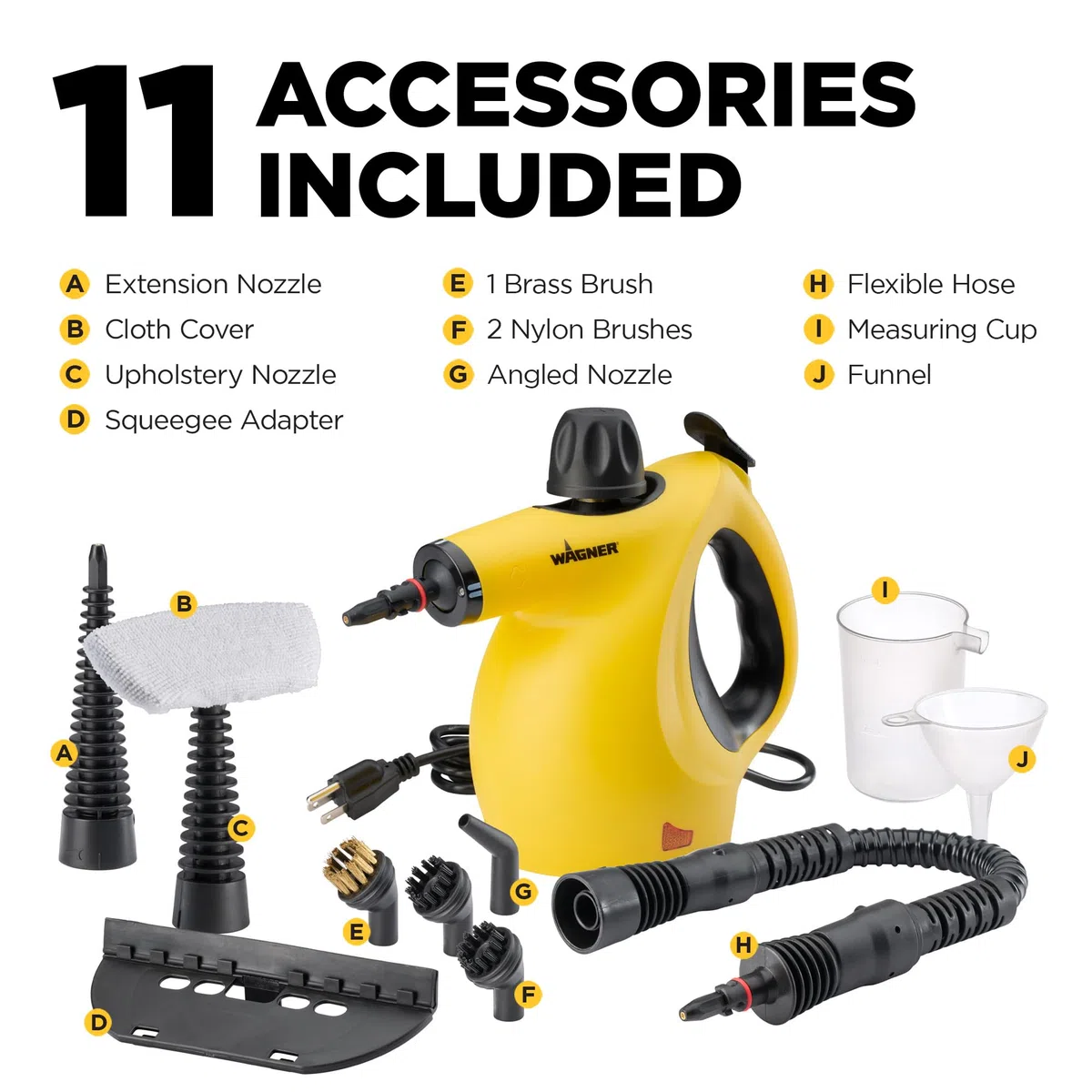 Wagner 2460111 505e Limpiador de vapor de mano, vaporizador multiusos, 11 accesorios, limpieza sin químicos, apto para mascotas y niños
