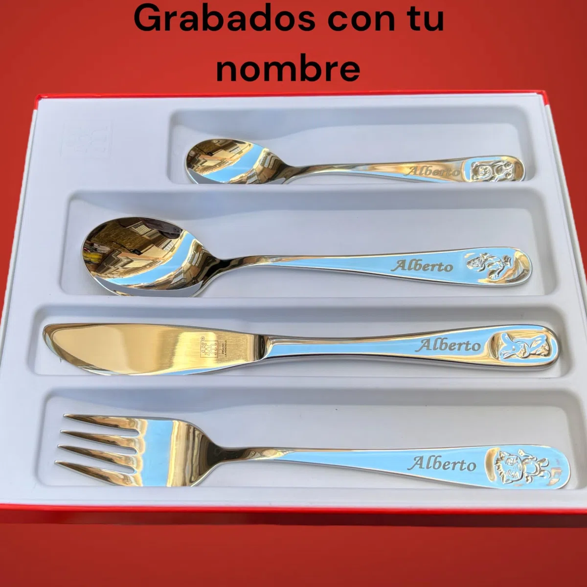 Curia Grabador - Juego de Cubiertos Infantiles Personalizados. Cubiertos Grabados con Nombre. - Cubiertos para niños- Cubiertos Bebe
