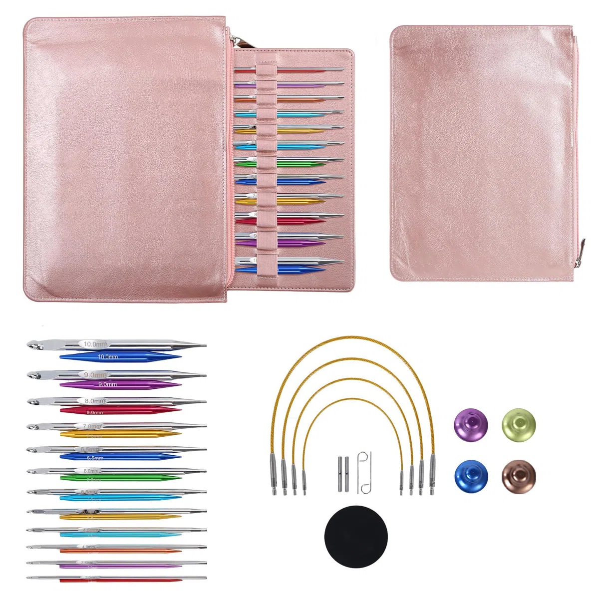Juego de 12 pares de ganchillo tunecino, 3 0 mm - 10 mm, aluminio, intercambiables, para tejer agujas de tejer de colores