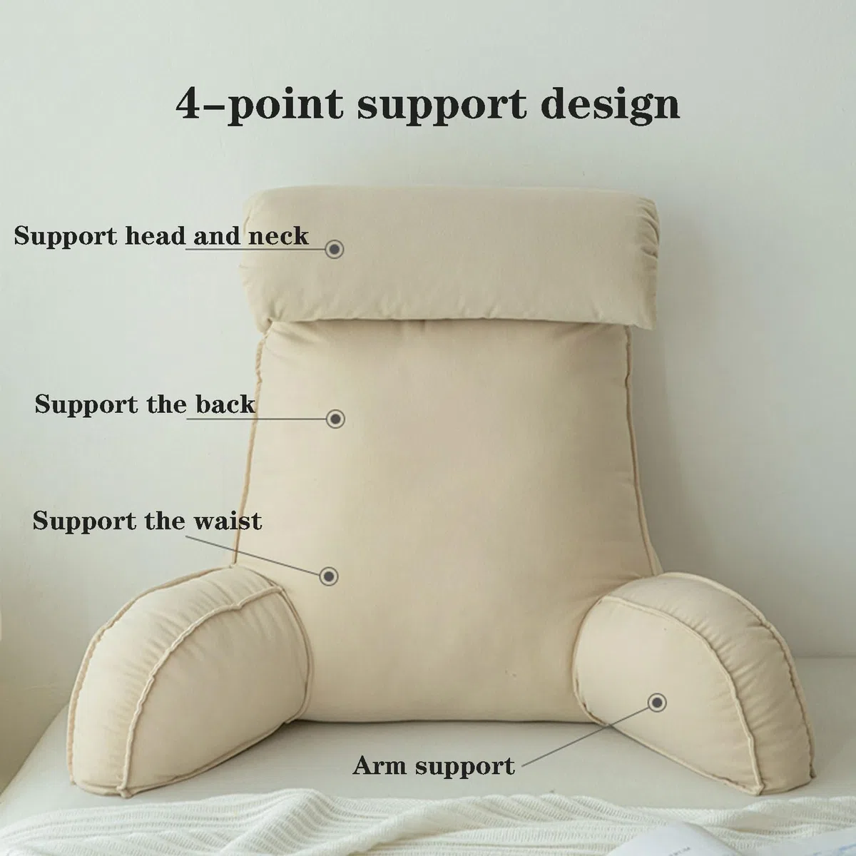 Cojín de Lectura con Reposa Brazos,Almohada para Asiento De Lectura De Cama,Cojín de Apoyo Lumbar,Almohadas de Espalda,Ideal para Trabajar,Leer o Jugar en la Cama/Sofá/Suelo
