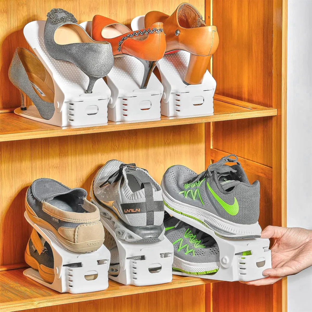 Organizadores de Zapatos, 20Pcs Soporte de Calzado de Altura Ajustable para Zapatos para Organización de Armario, Adecuada para Mujeres y Hombres, Ahorra Espacio (Blanco)