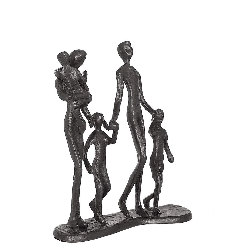Aoneky Estatua Familiar de Metal - Figura Decorativa de Madre Padre Hijo Hija, Escultura Moderna Abstracta, Decoración del Hogar Casa Oficina, Figura Decorativa de Familia de 5, Negro