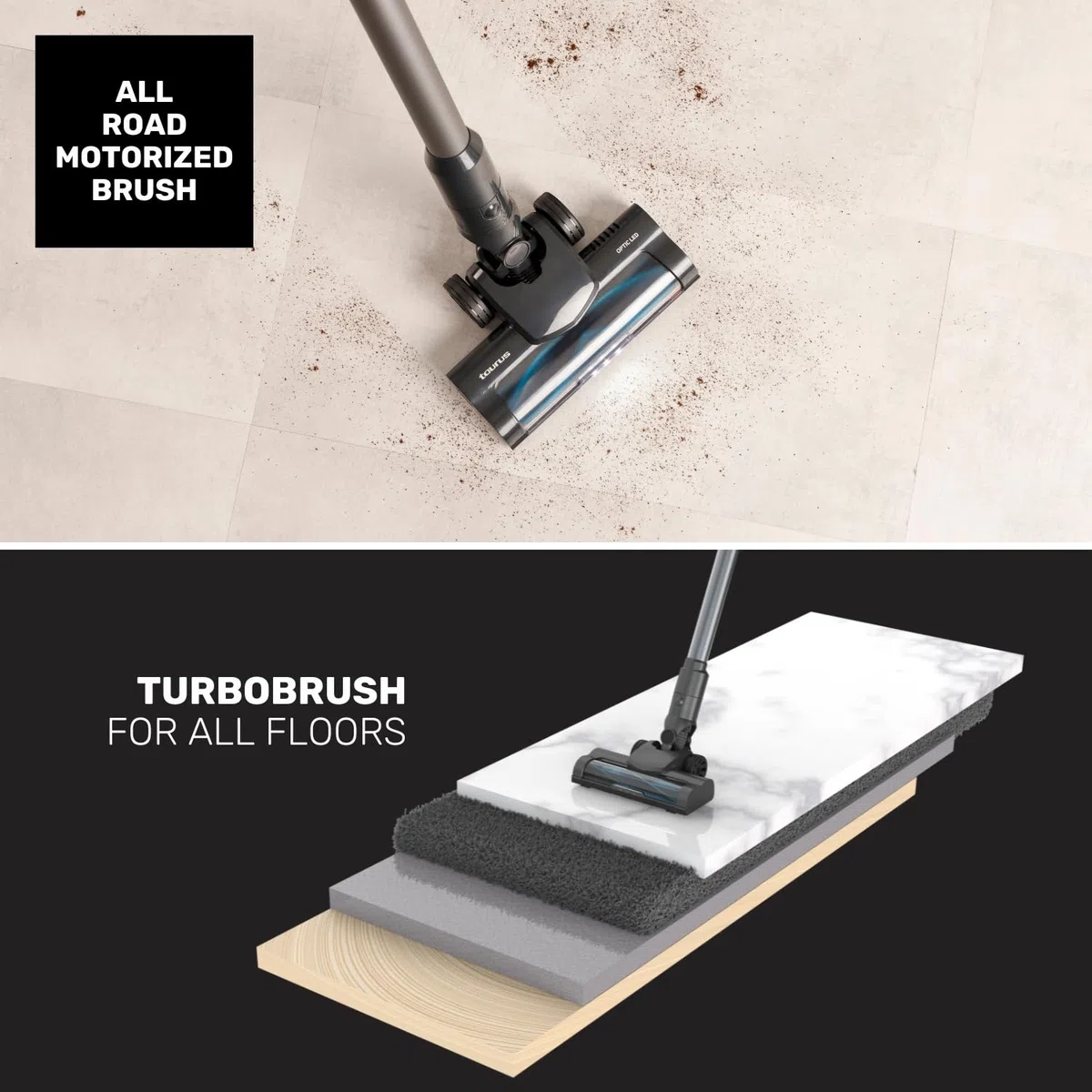 Taurus – Aspirador sin Cable Homeland Ideal Touch, Batería extraíble, Carga Rápida, 180W, 35 min autonomía, Filtro HEPA, Turbo Brush, LED, Pantalla Digital, Depósito 600ml, Accesorios