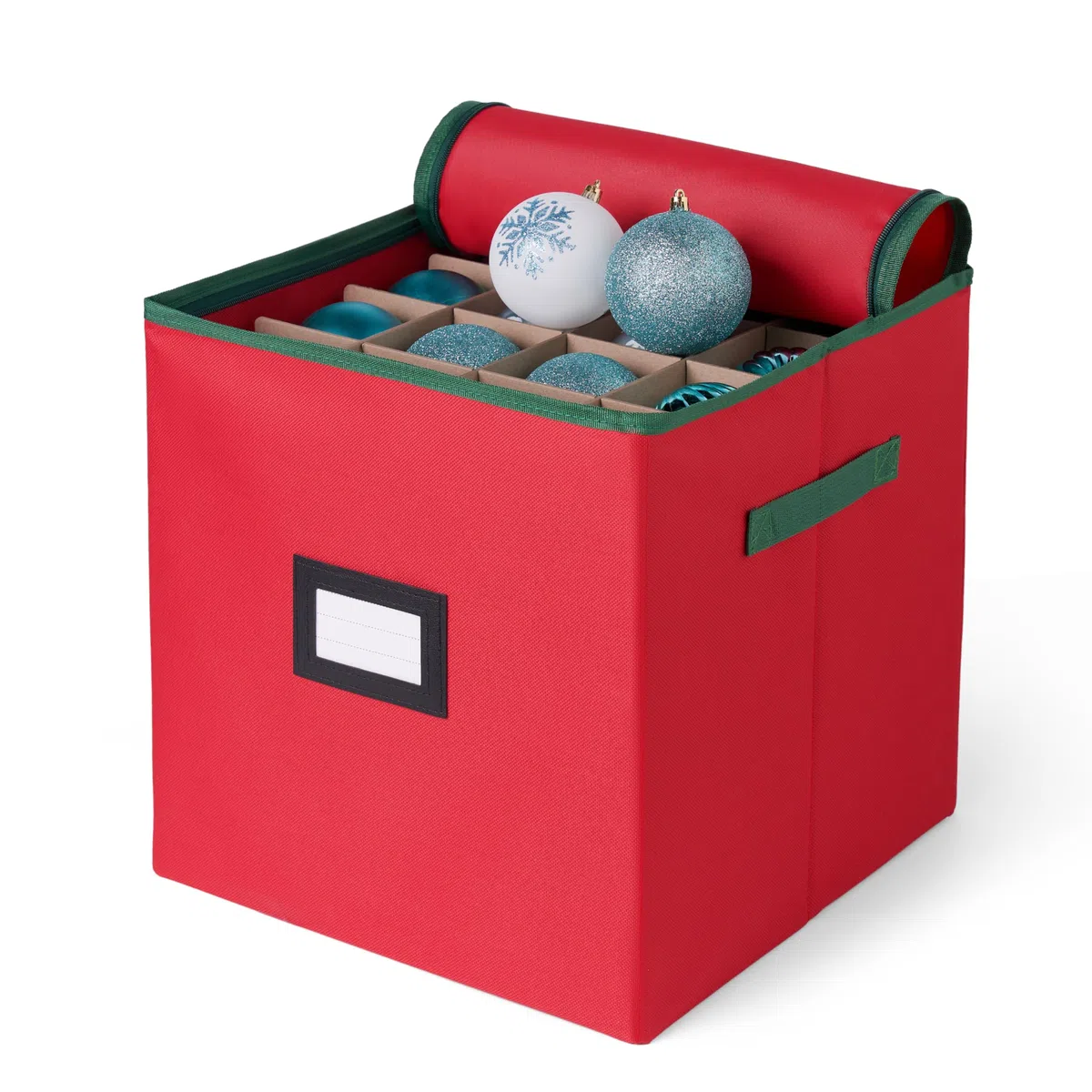 Joiedomi Caja para Guardar Adornos Navideños - Contenedor para 64 Adornos de 3"/7.62cm, Organizador con Dos Asas (Rojo)