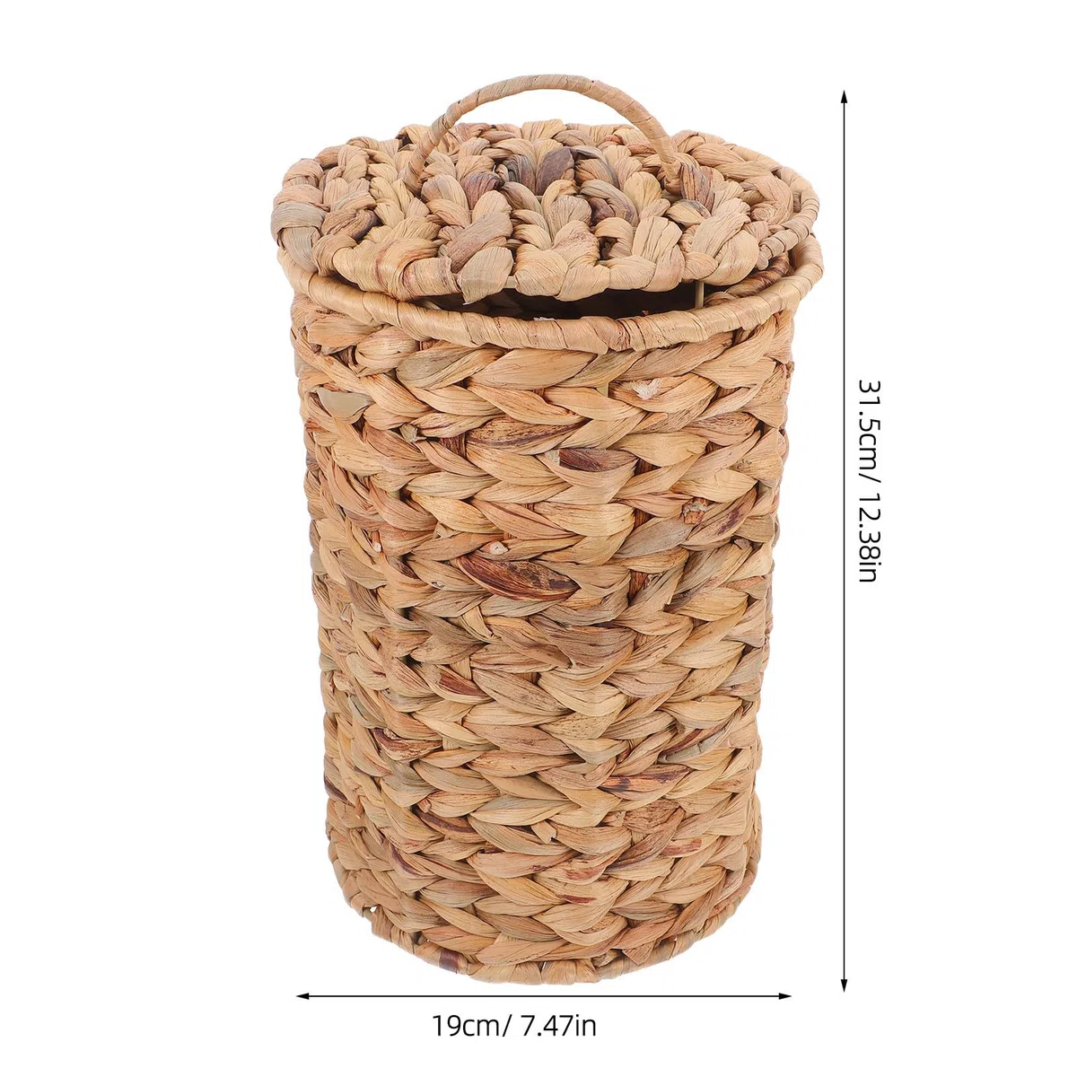 Cesto de Basura Tejido de Hierba de Calabaza Tapa, Papelera Decorativa para Mesita de Noche y Escritorio, Contenedor Portátil de Mimbre Rústico para Hogar