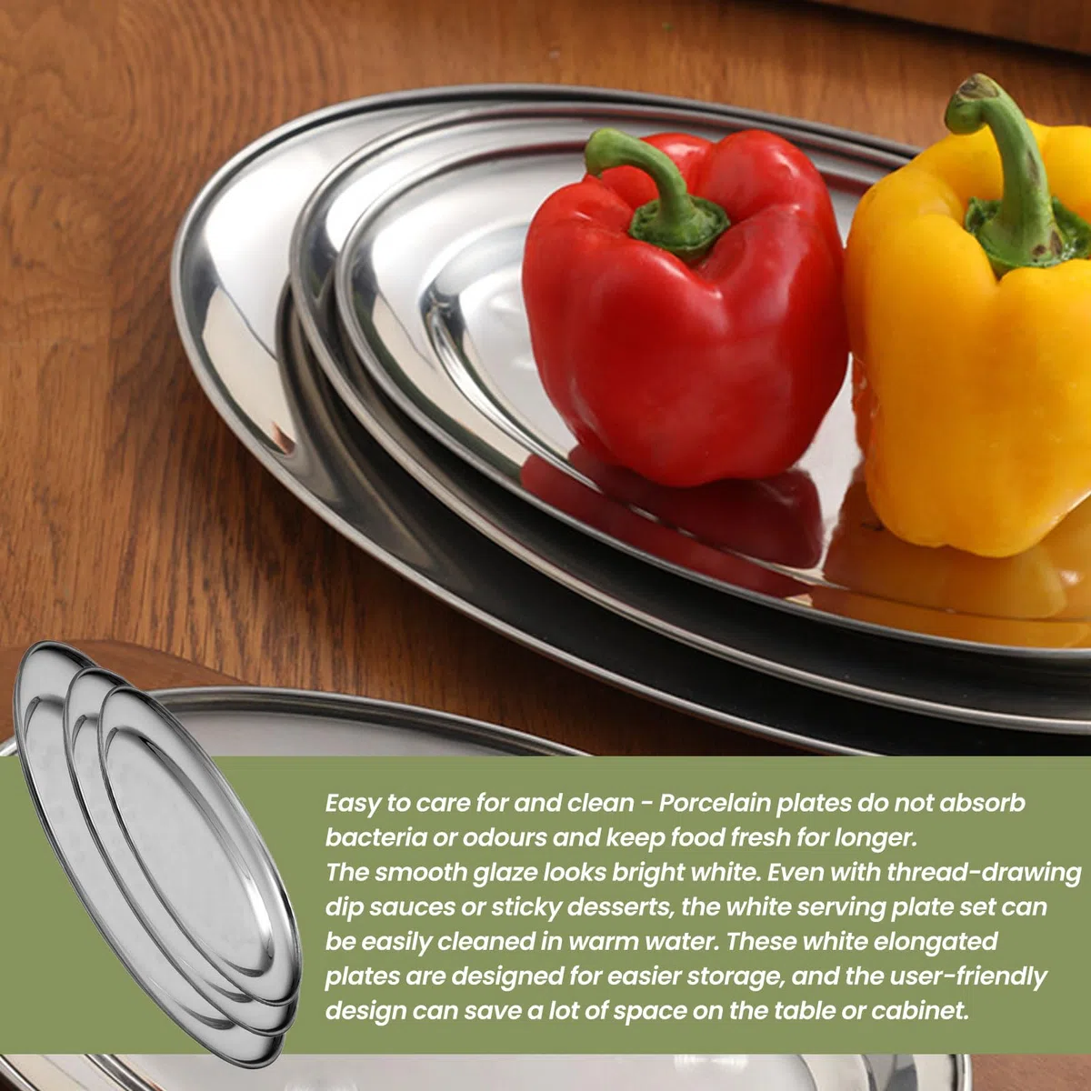 3 Piezas Acero Inoxidable Bandeja, Bandejas De Servir Oval, Bandeja De Servir De Acero Inoxidable Cuenco Ovalado Para Colocar Comida Gourmet, Bandejas De Cocina, Suministros De Restaurante (Plateado)