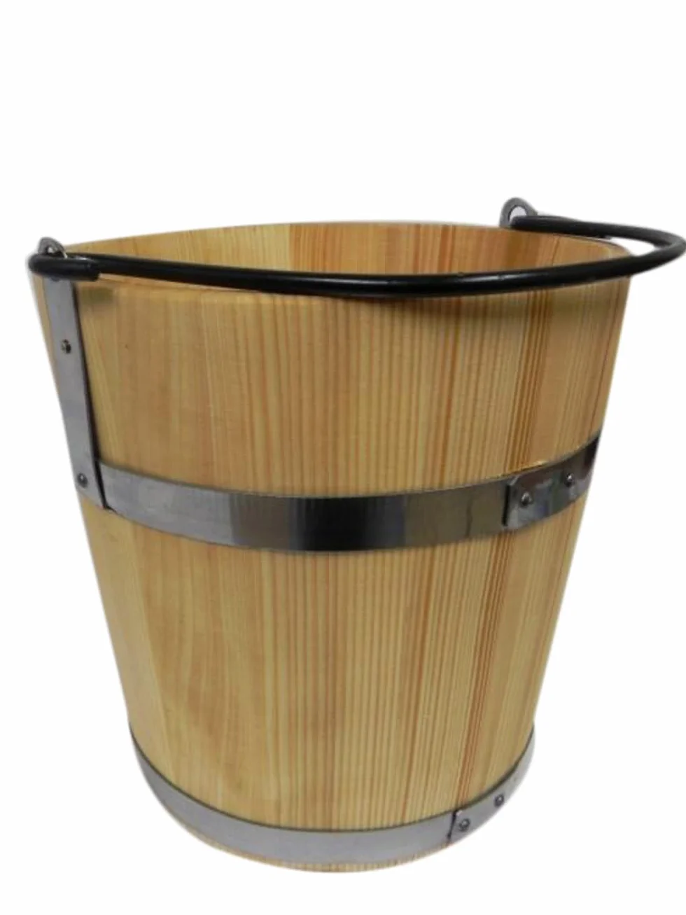 Cubo de madera grande con anillo de metal y mango de 10 l - antiguo estilo muy sólido - cubo de sauna