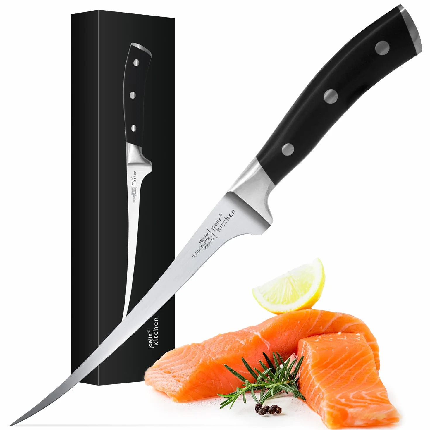 joeji's Kitchen Cuchillo Deshuesador y Filetear 32cm | Hoja Flexible Acero Inoxidable | Deshuesar, Filetear, Recortar Carne y Pescado | Mango Ergonómico y Funda