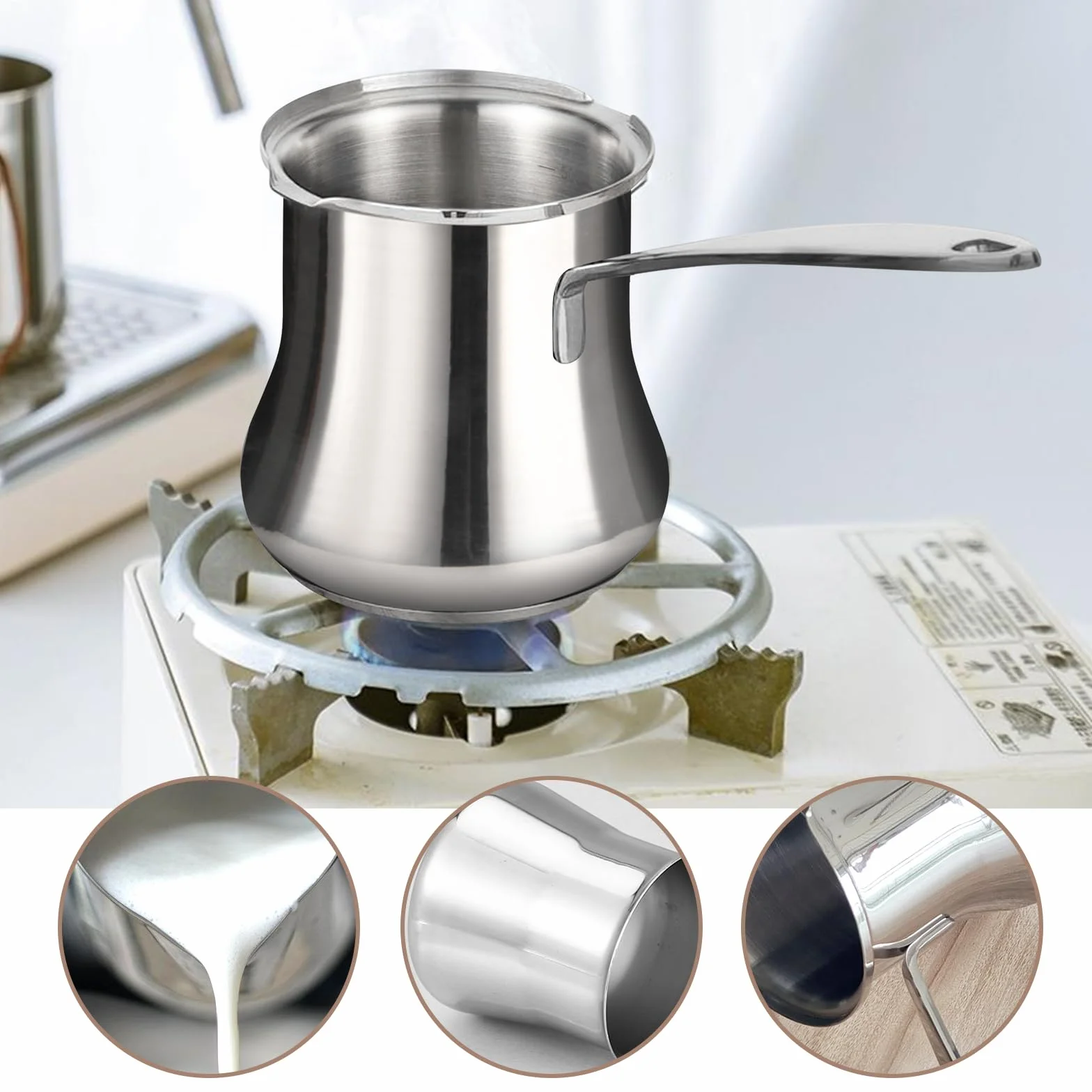 BORDEAG Cafetera turca, cafetera de 500 ml, cafetera turca, cafetera griega de acero inoxidable para preparar café y espuma de leche