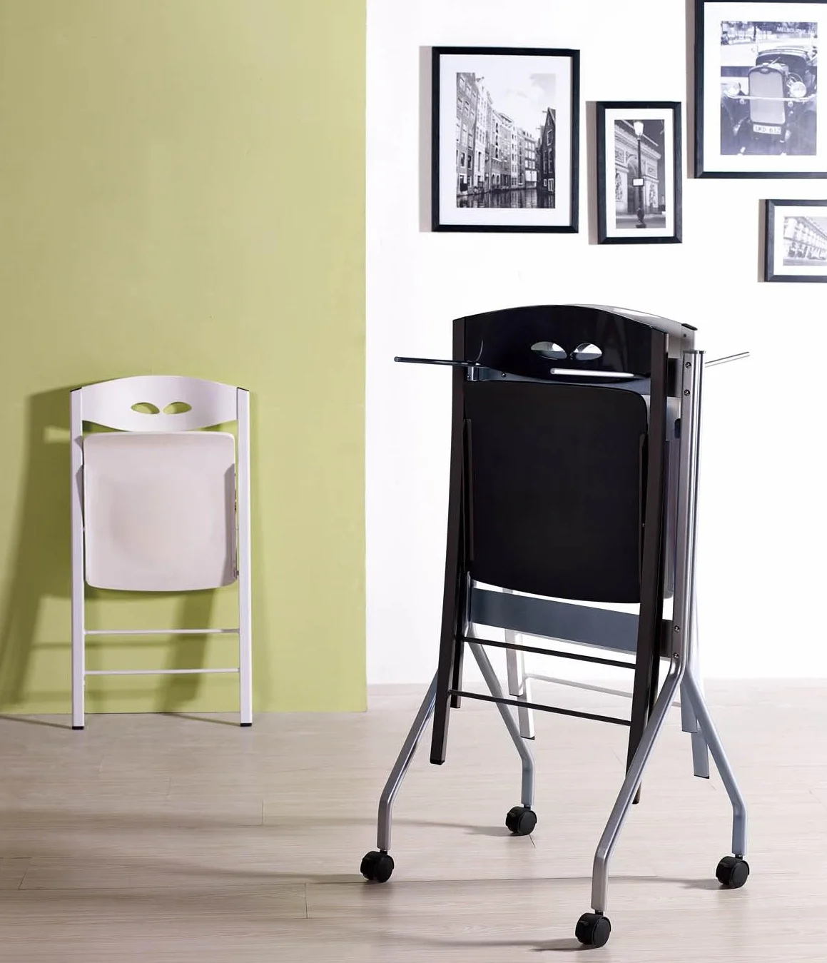 VOLERO' ; Carro Silla Plegable, Modelo PIRRO, Estructura Acero, Capacidad 8 Sillas, 4 Ruedas con Freno. (Plata)