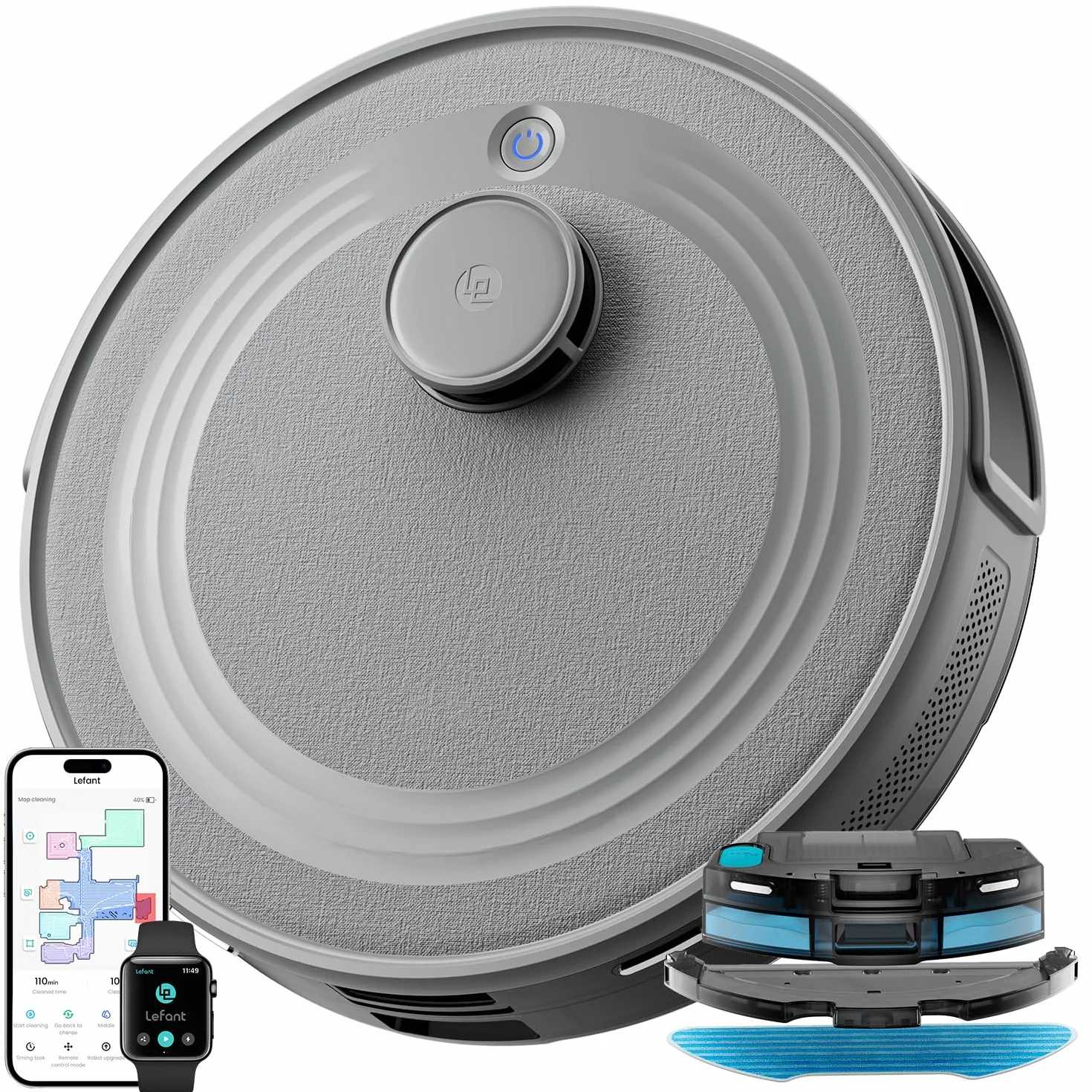 Lefant M2 Robot Aspirador y Fregasuelos 6000Pa, 160min Automático,Navegación Láser, Evitación PSD, Limpieza Personalizada, App/Alexa/WiFi, Ideal para Limpiar Mantas y Pelos Mascotas