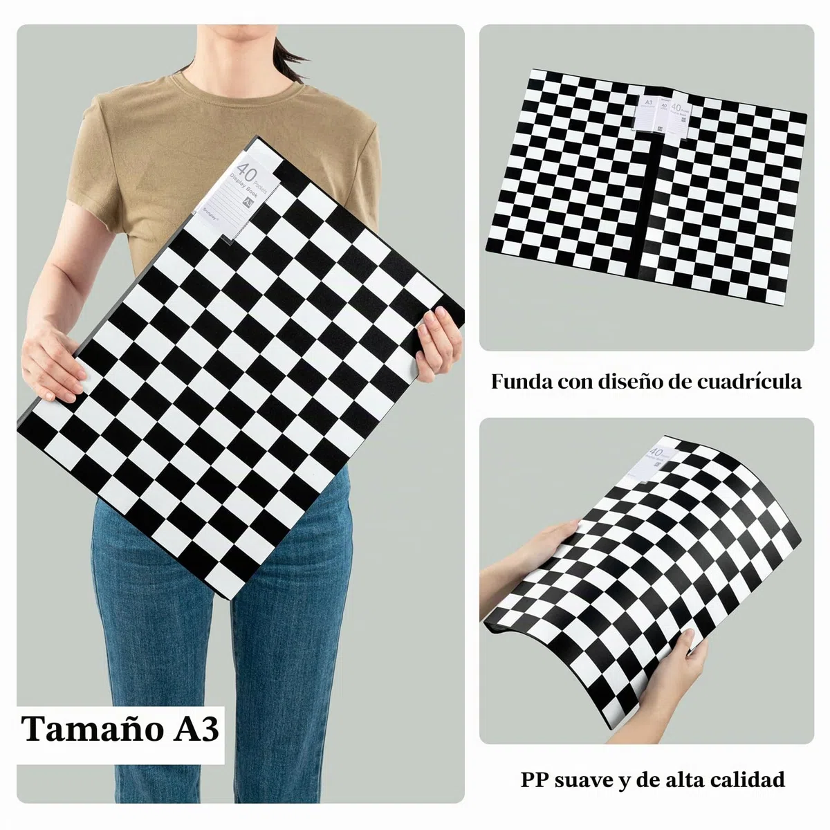 2 Piezas Cuaderno de Presentación A3 Con 40 Bolsillos, Cuaderno de Exhibición A3 Libro Expositor, Carpeta de Presentación con Transparente Fundas para Obras de Arte, Portafolios, Color: Negro