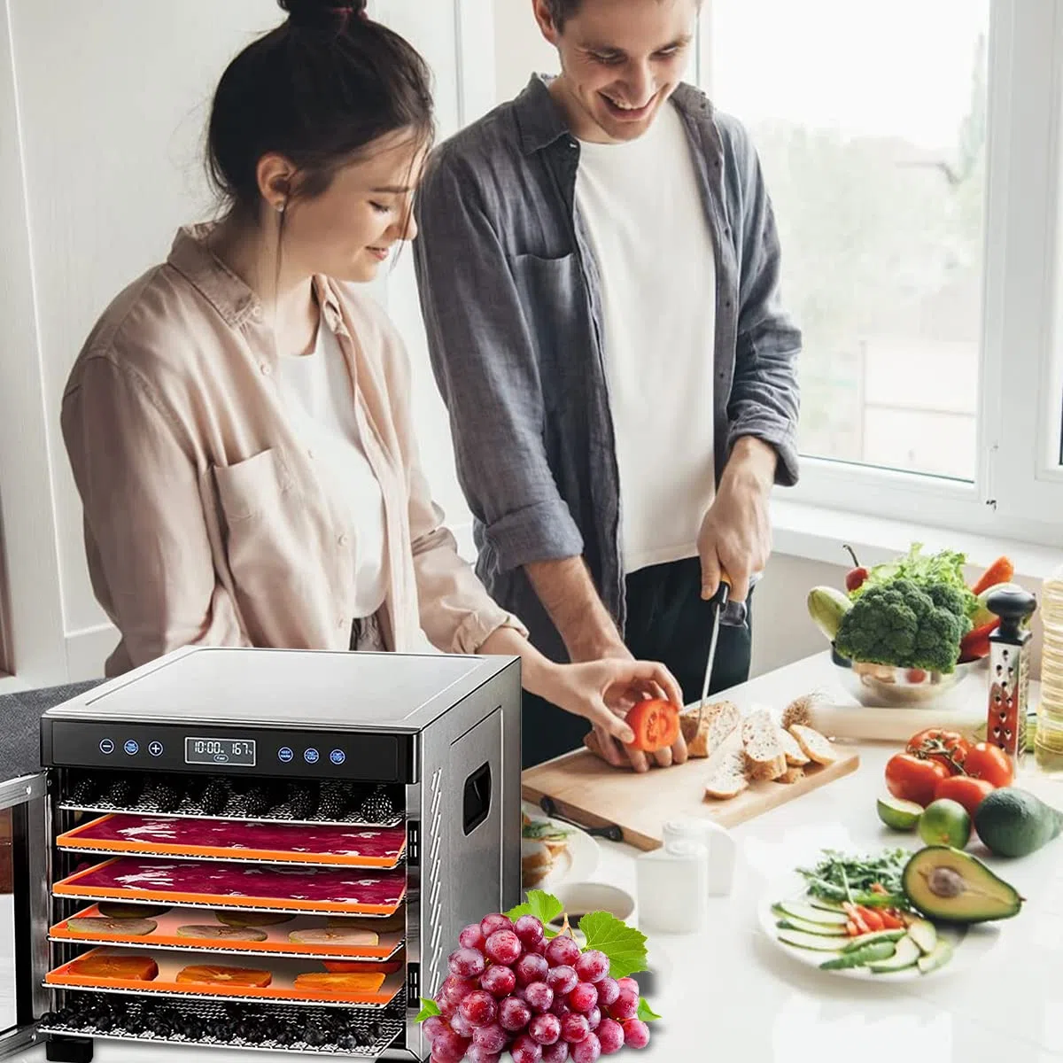 6 hojas cuadradas de silicona deshidratadoras con raspador de silicona, bandejas antiadherentes para deshidratadores de frutas y alimentos de 12 pulgadas, frutas y verduras, secador de hierbas