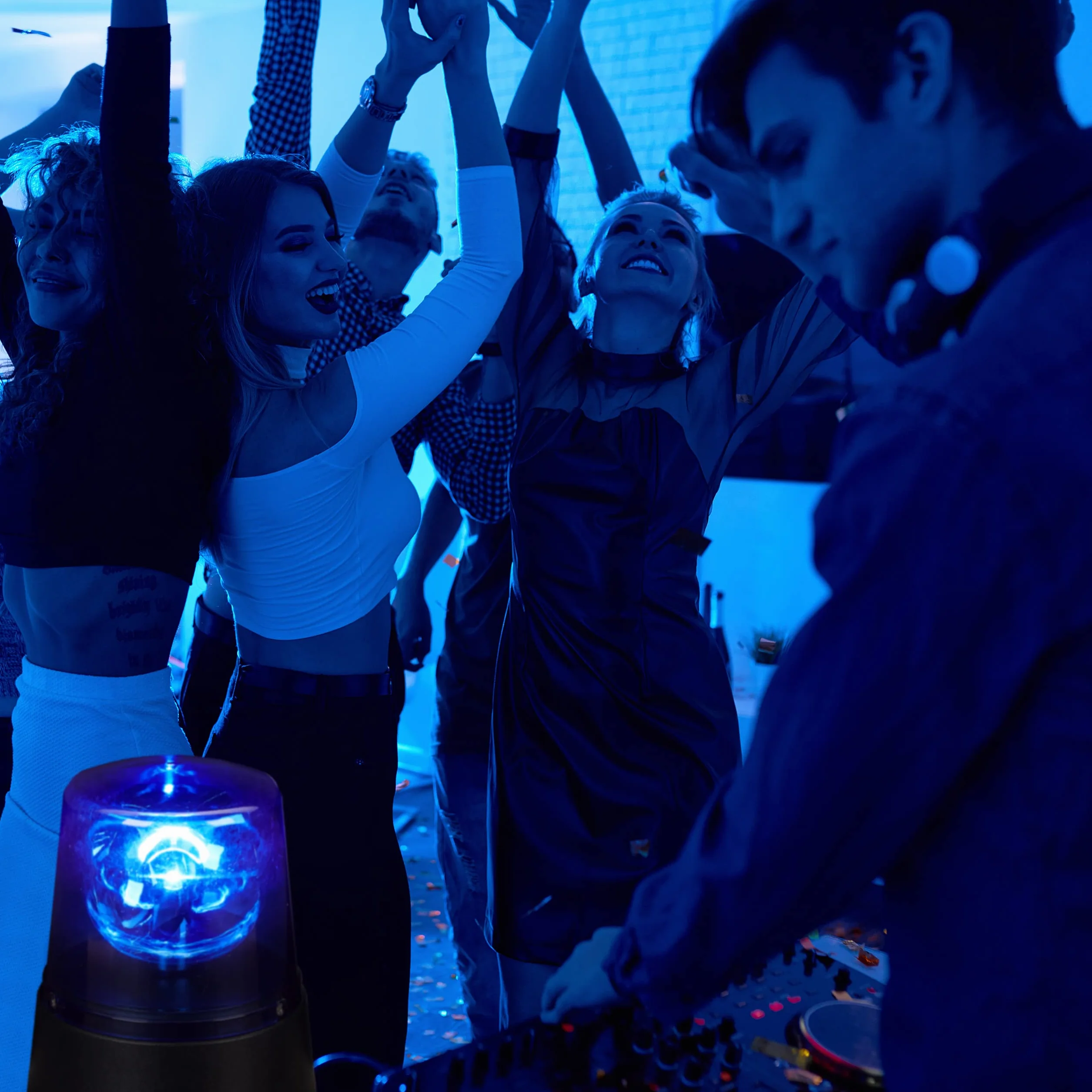 Relaxdays 2 x Luces Policía LED, Luz Advertencia Omnidireccional, para Fiestas, con Pilas, PS-ABS, Azul