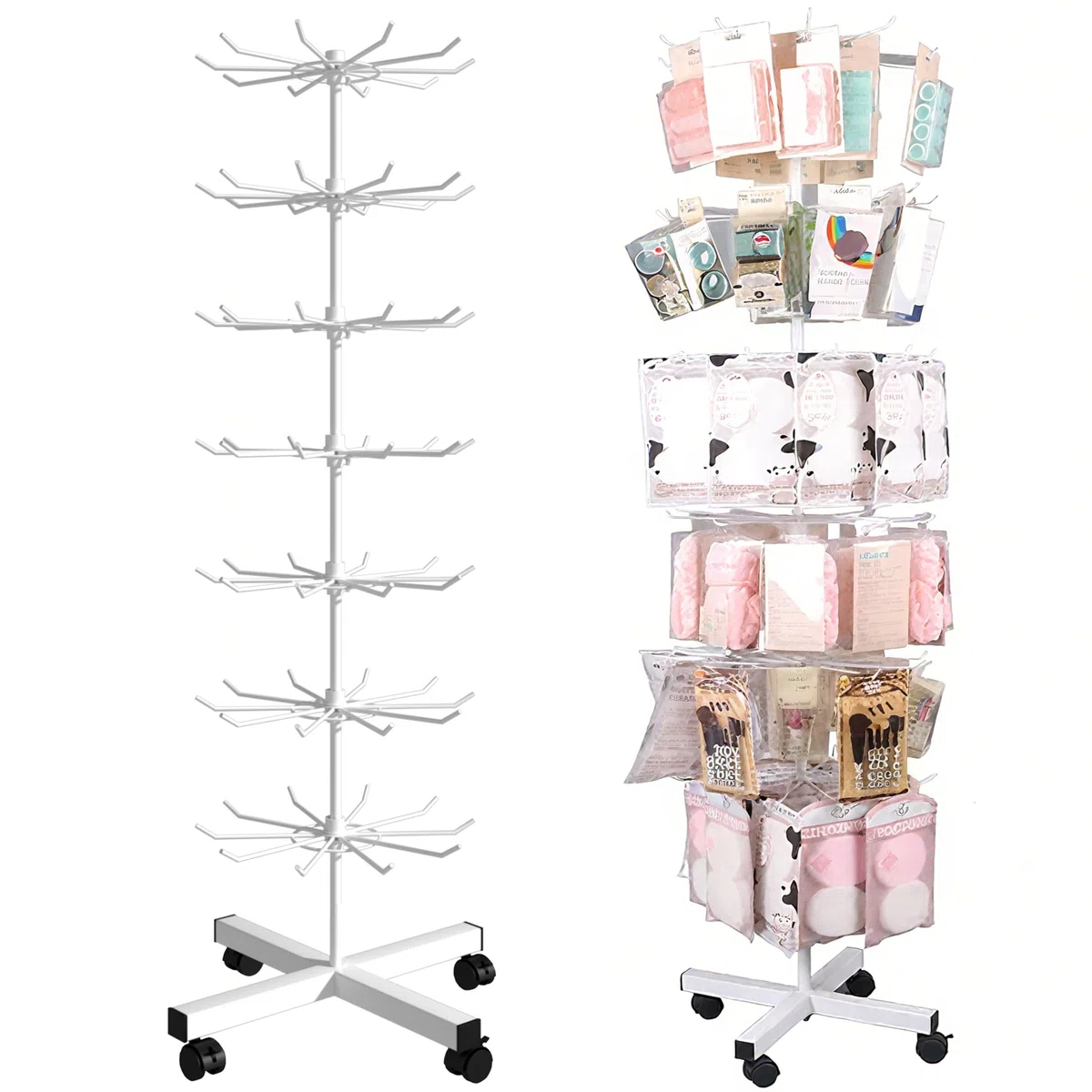 Soporte de Exhibición de Almacenamiento, Expositor de 7 pisos de Metal, Perchero Móvil Independiente para Artículos de Joyería y Accesorios en Tiendas Minoristas y Supermercados (Blanco, 7T)