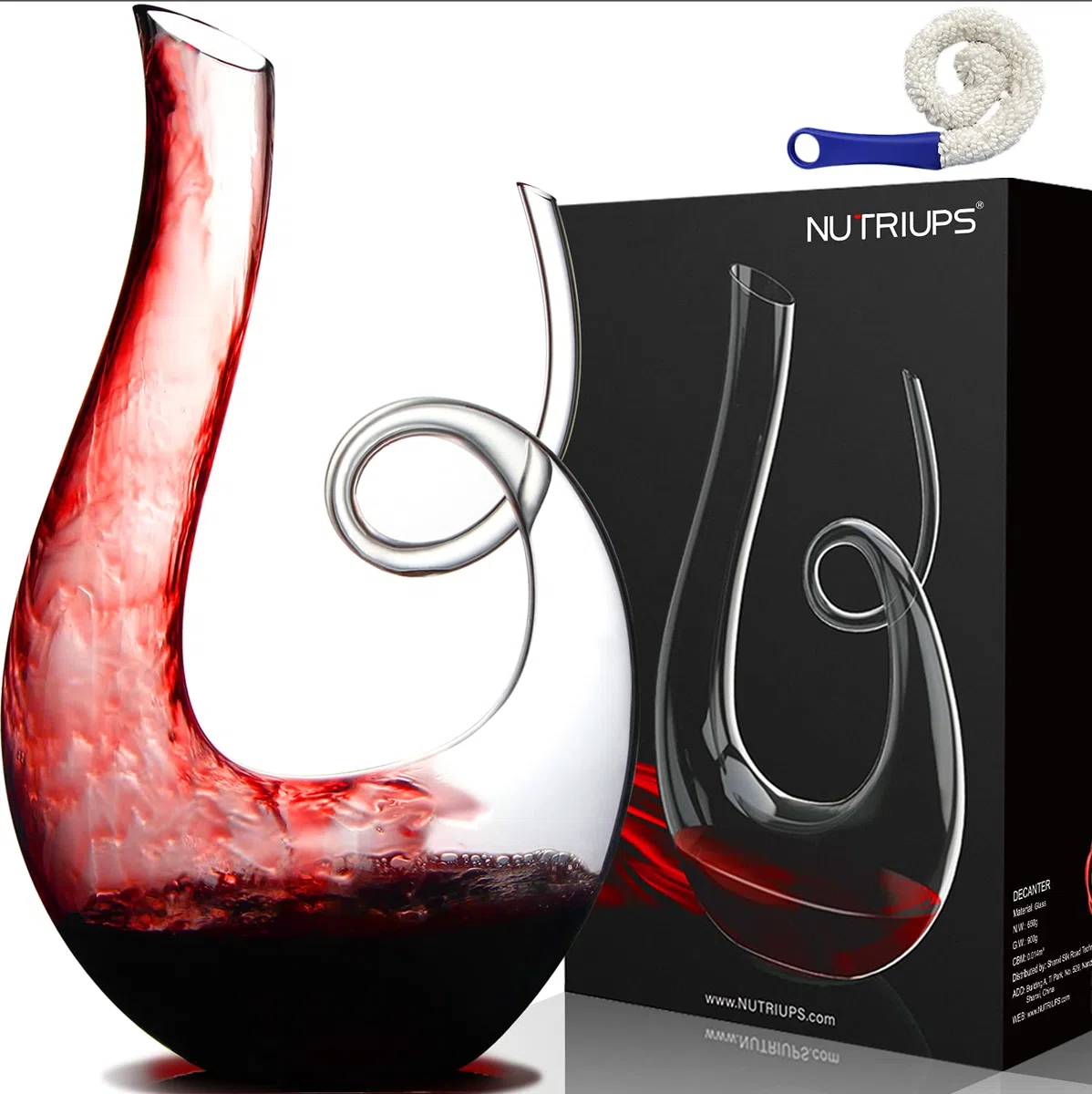 NUTRIUPS Decantador Para Vino, decantadores de vino, decantador cristal vino, Jarra de Vino Sin Plomo, Jarra de Vino en Forma de Cisne de 1,2 L, Decantador Vino con Cepillo de Limpieza Gratuito