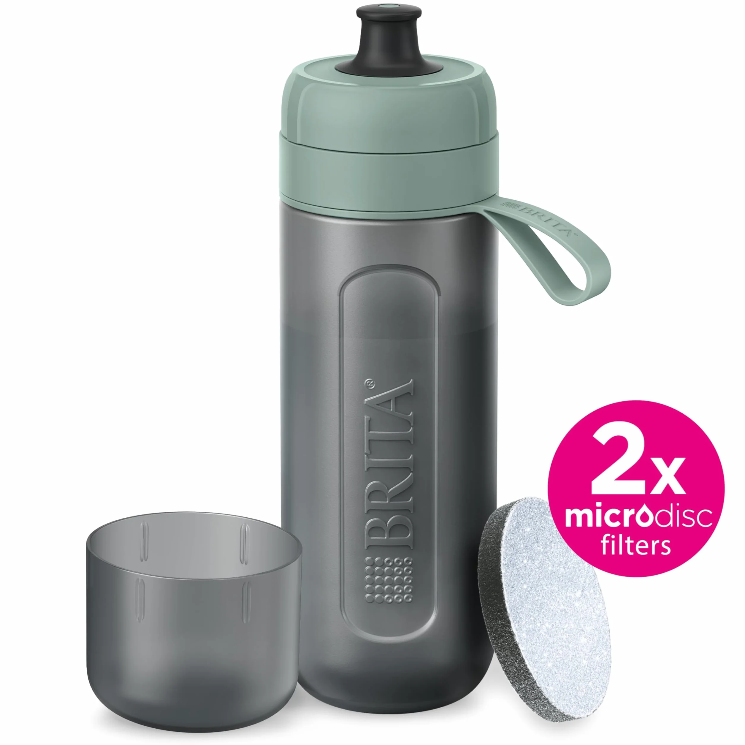 BRITA Botella deportiva con filtro de agua Active verde oscuro (600 ml) – Botella comprimible sin BPA para viajes, filtra cloro, impurezas, hormonas y pesticidas al beber/apto para lavavajillas