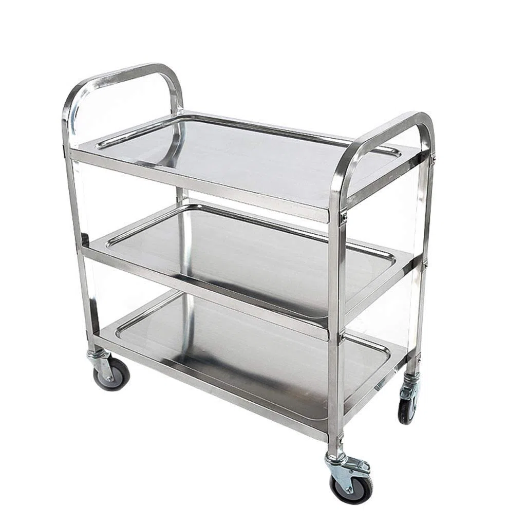 Carrito de almacenamiento multifuncional de 3 niveles, carrito de servicio de acero inoxidable, carrito de recogida de platos, para restaurantes, vagones de vino, con función de hotel, carrito