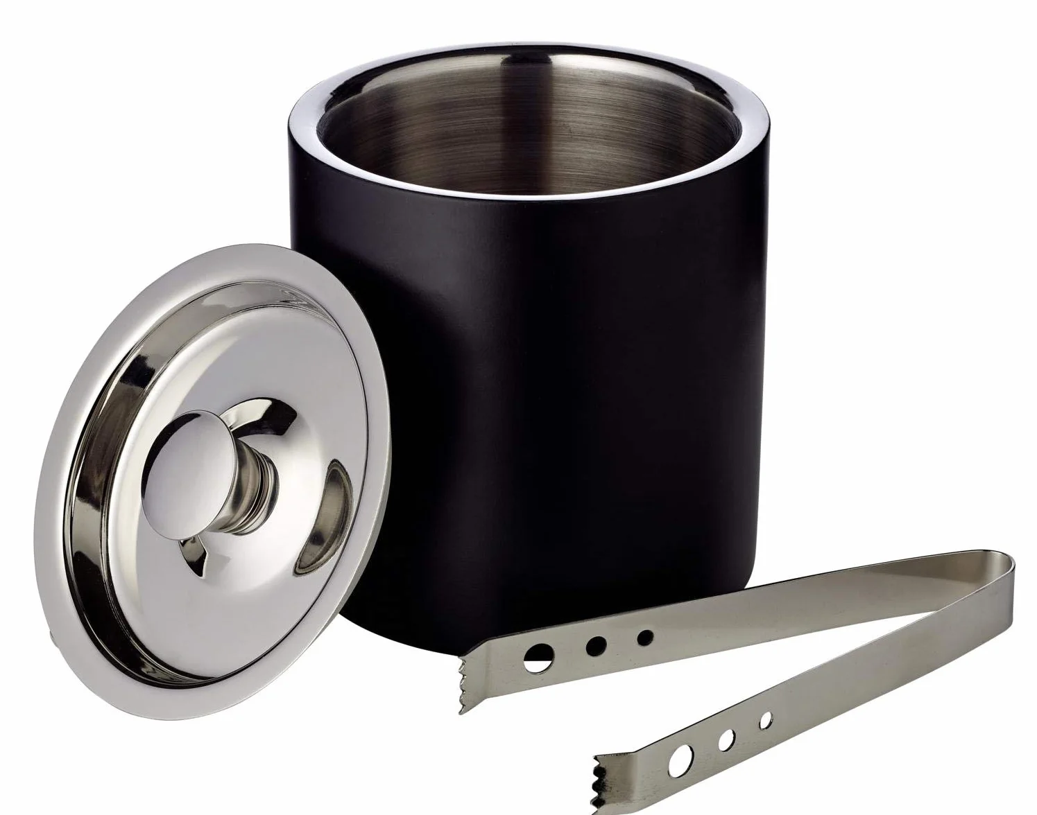EDZARD Cubitera Pearl (H 16 cm, Ø 15 cm), de Doble Pared, Acero Inoxidable Negro Mate con Tapa, para Cubitos de Hielo - contenedor de Hielo, Recipiente para Hielo, Accesorios Bar