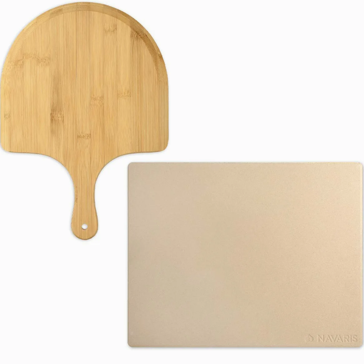 Navaris Set de piedra y pala para pizza - Piedra para horno de cordierita y pala de bambú - Bandeja para parrilla barbacoa y grill de 38 x 30 CM
