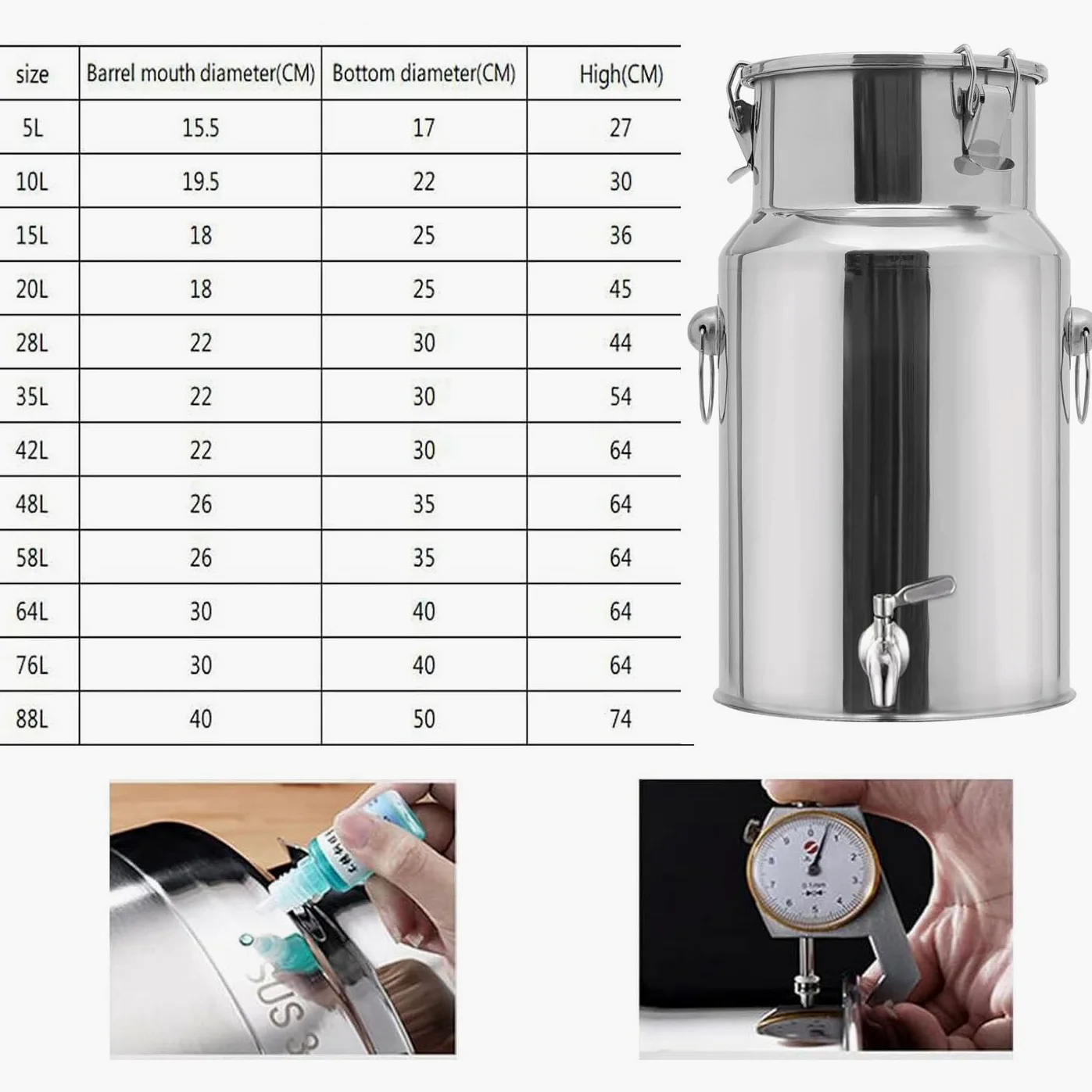 Jarra con Grifo Lechera Acero Inoxidable Grande Cubo para Vino/Recipiente para LáCteos/BidóN De Leche/Jarra con Tapa Sell(Capacity,5liter)