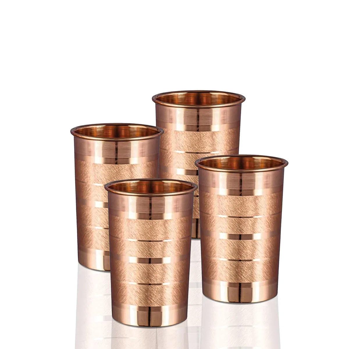 Vaso de vidrio de cobre puro para beber agua, juego de vasos de cobre para beneficios de salud ayurvédicos – 312 ml (11 oz) cada uno (JUEGO DE 4)