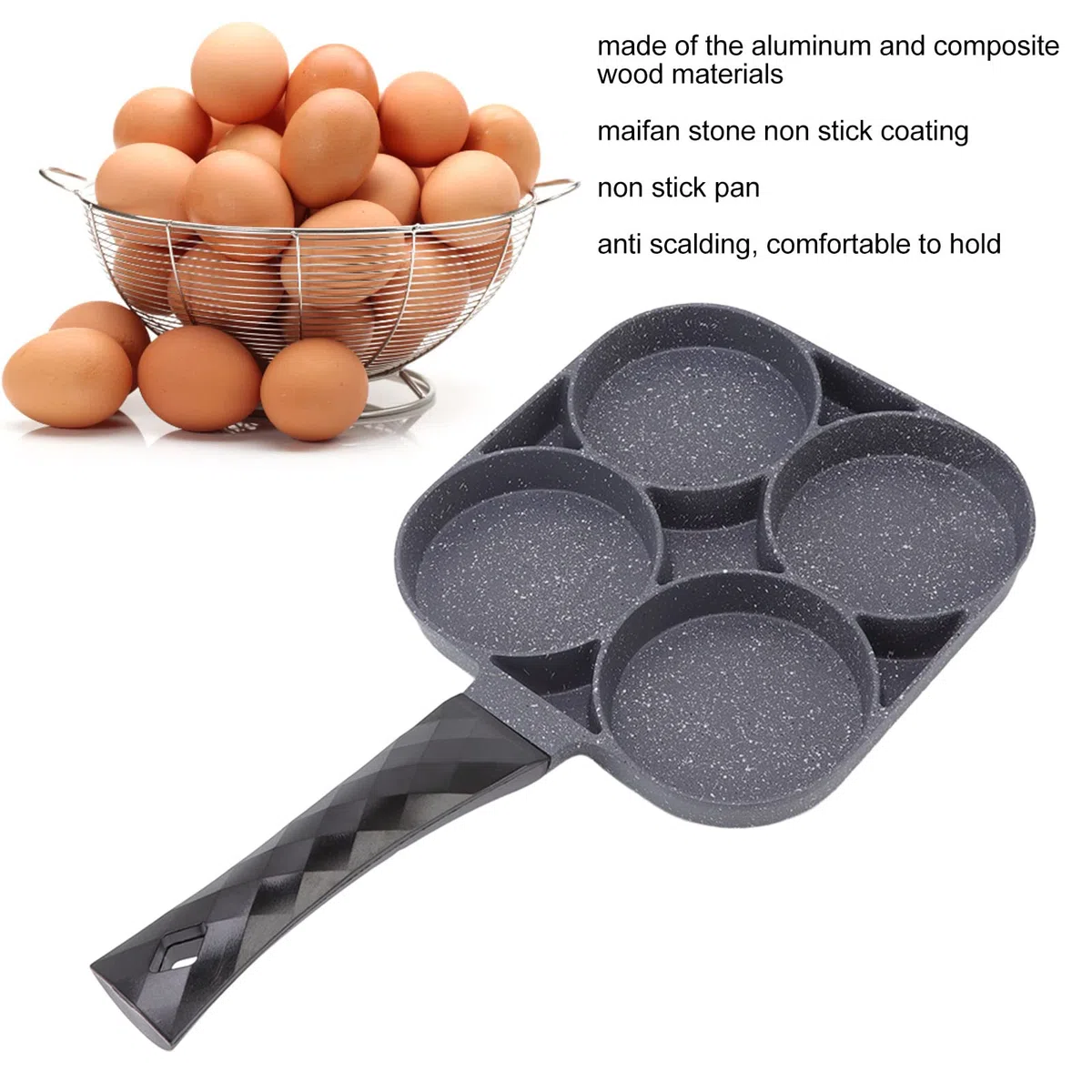 Sartén de 4 orificios, sartén de aluminio, olla plana resistente al calor, sartén antiadherente, sartén para tortillas para panqueques, hamburguesas, accesorio de cocina (-3118220139011)