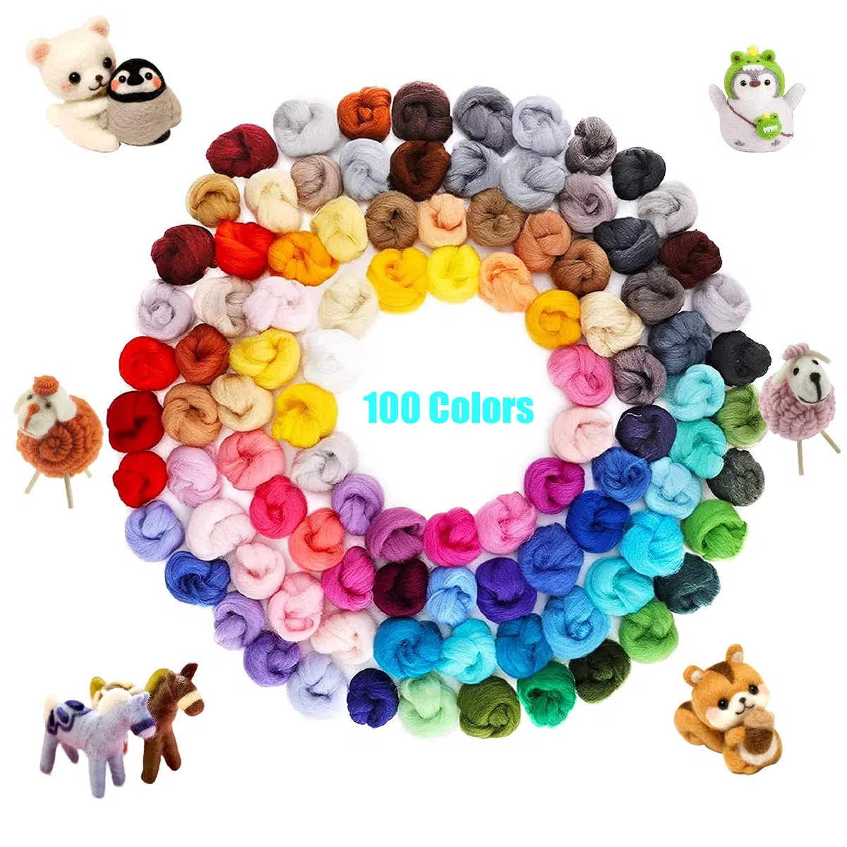 115 Pz Juego de Lana de Fieltro con Aguja, 100 Color de Lana Suave Juego de Lana de Fieltro con Herramientas de Agujas de Fieltro de Lana para DIY Manualidades y Artesanía (100 Color)