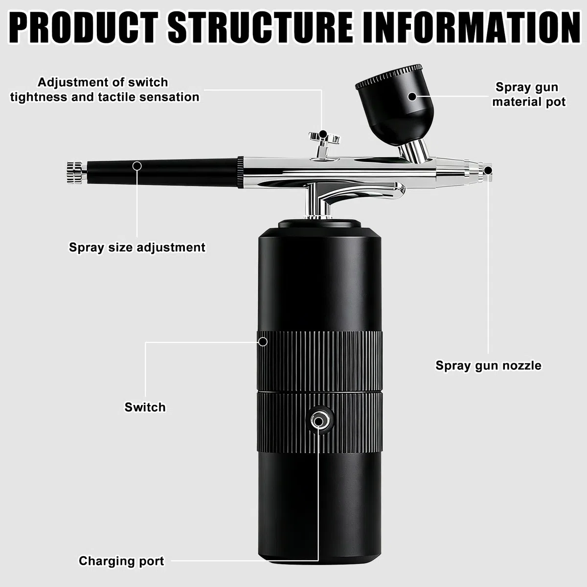 Juego de aerógrafo con compresor: pistola de pulverización inalámbrica, kit de aerógrafo, pistola de aerógrafo portátil con compresor, juego de pistola de pulverización manual recargable USB para