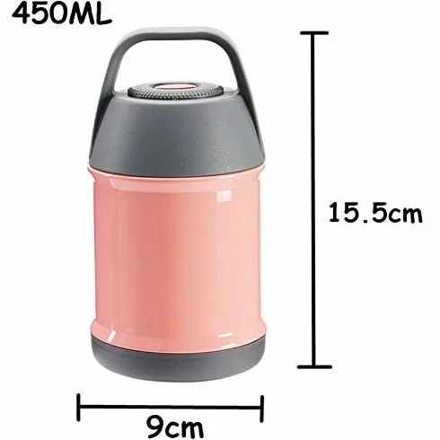 Fiambrera térmica de acero inoxidable de 450 ml con aislamiento al vacío que mantiene la comida caliente y a prueba de fugas. ，Fiambreras(Pink)