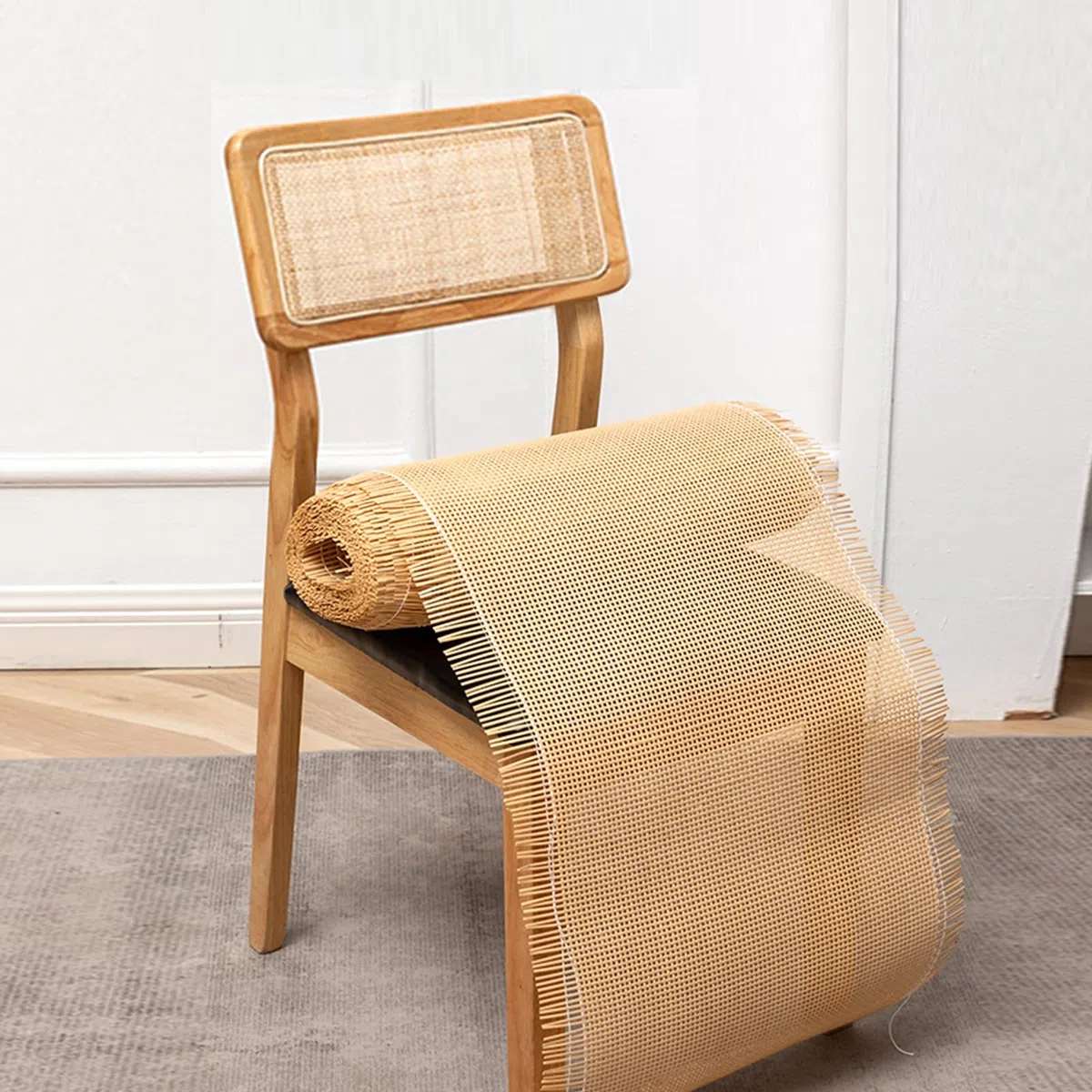 Rollo de Tela de Ratán Para Muebles Rejilla Mimbre Ratan Para Muebles Rollo de Correas de Ratán de Plástico Rollo de Caña de Ratán Para Manualidades Para Manualidades Gabinete Silla Muebles(13.7" W*3.