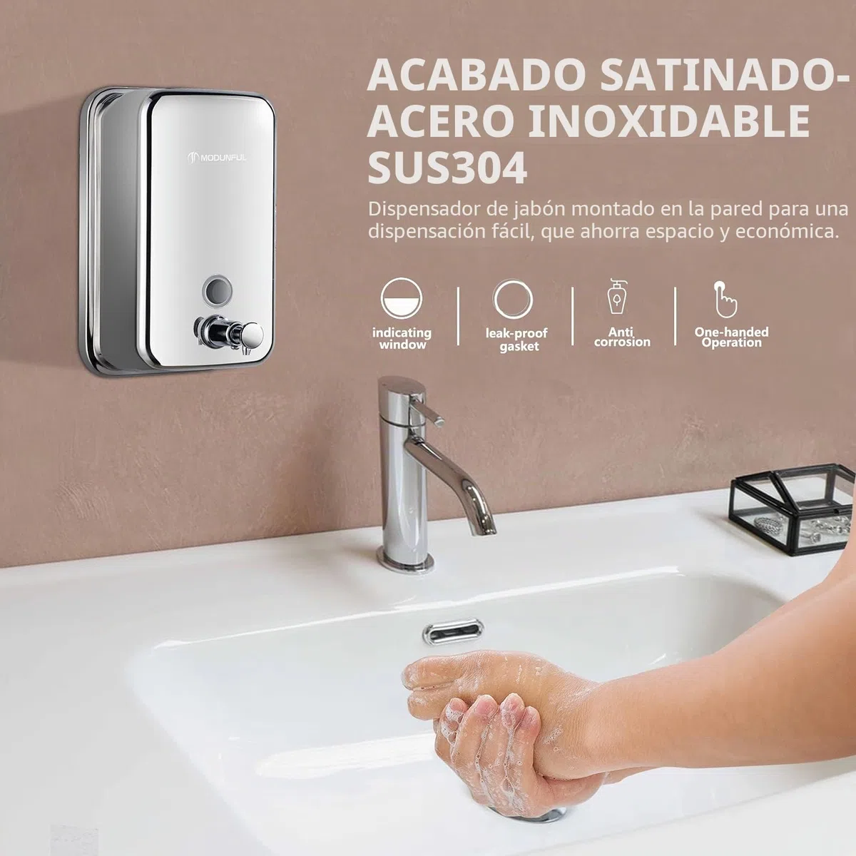 Dispensador de jabón de Mano, dispensador Manual de jabón de Acero Inoxidable para baños comerciales y domésticos, Montaje en Pared Bomba de jabón líquido para Cocina, Restaurante, Capacidad M-1618