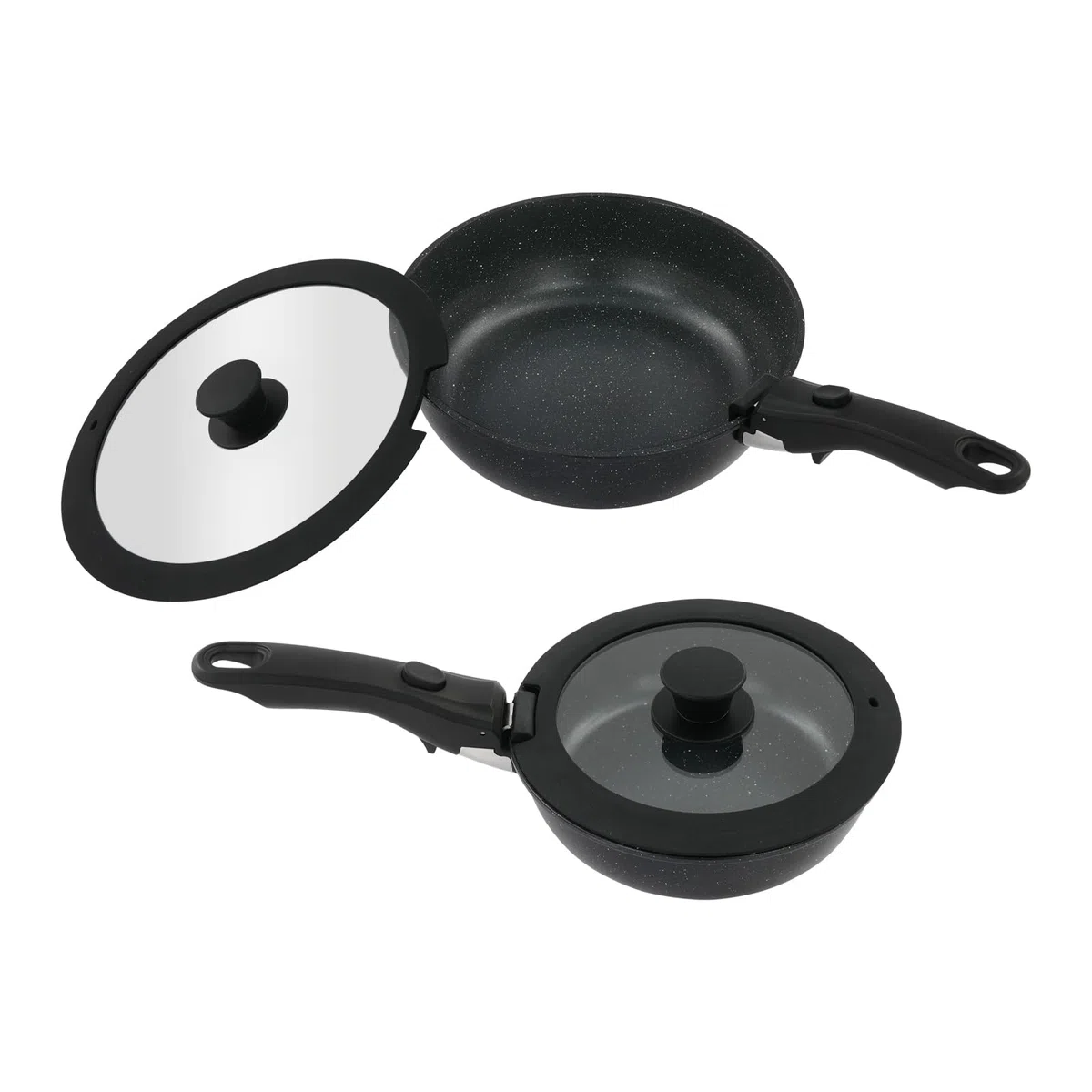 Juego de utensilios de cocina de 15 piezas, antiadherente, juego de ollas y sartenes versátiles con mango extraíble, ollas y sartenes portátiles para cocina (negro)