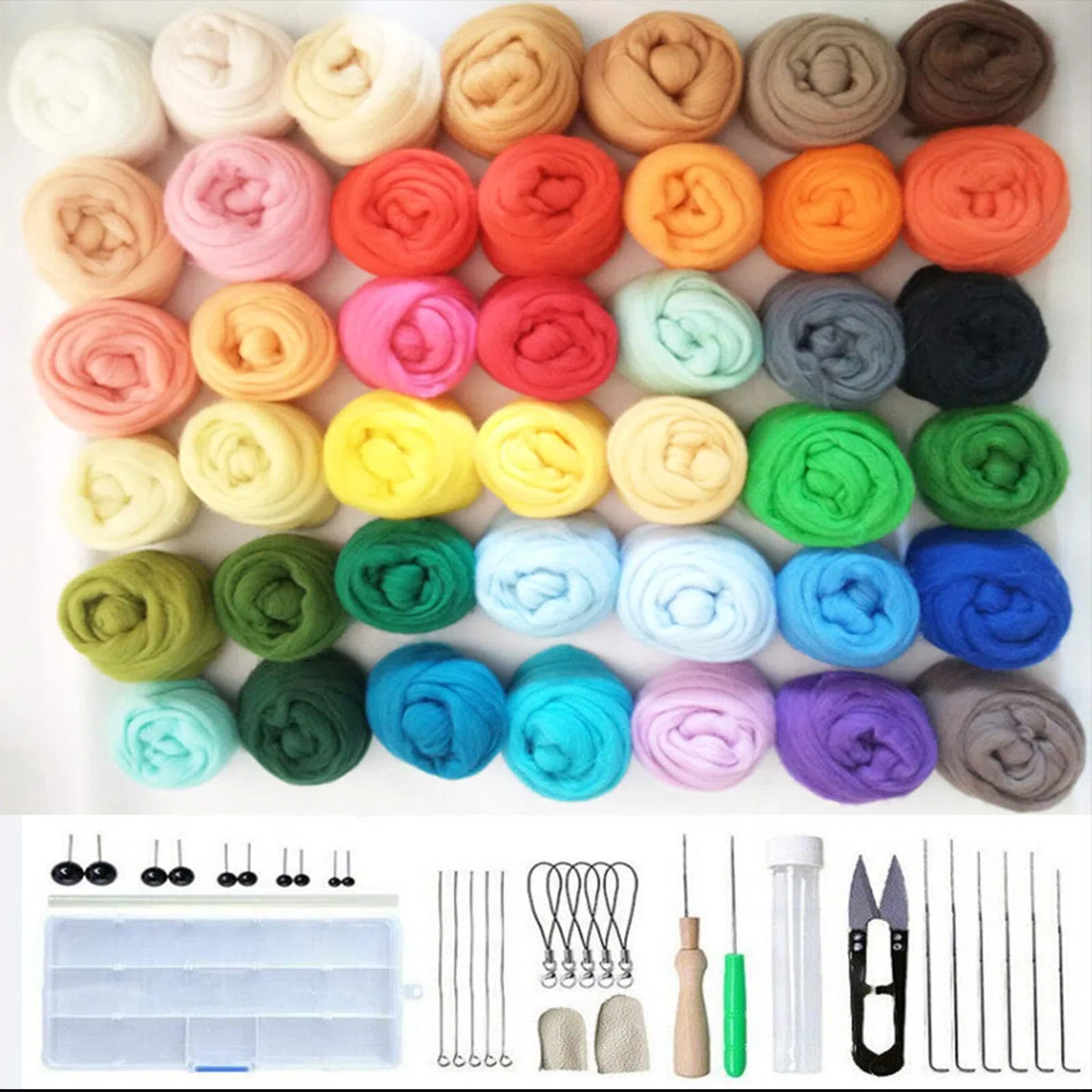 Kit de Fieltro de Lana, 50 Colores de Lana para Fieltrar, Kit de Inicio de Fieltro de Aguja, Fieltro para Manualidades Hilado a Mano para Principiantes (3 g/Colore)