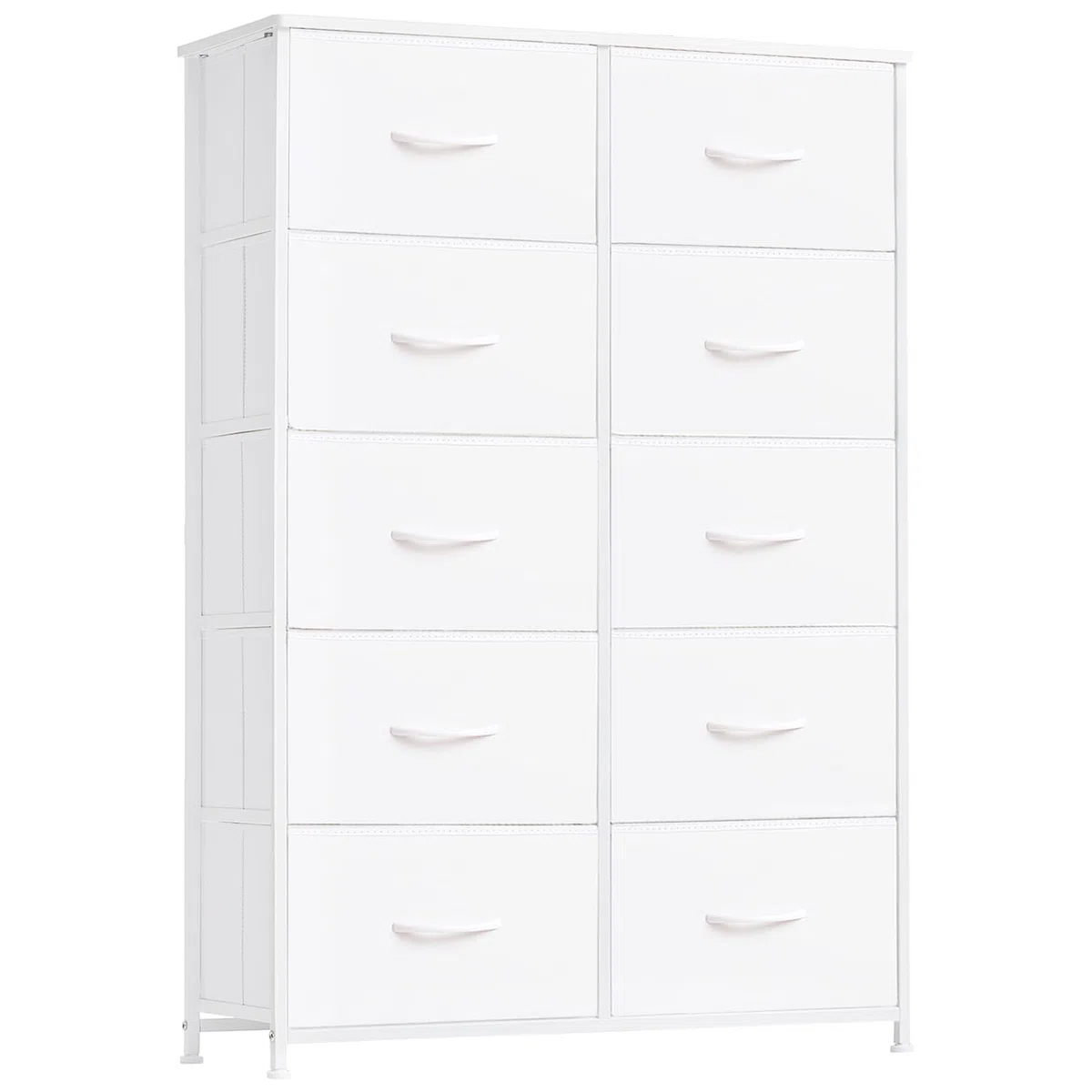 Somdot Comoda con Cajones de Tela, Cajonera Dormitorio, Armario para Salón, Estudio y Habitación Infantil, Gavetero, 30 Profundidad x 80 Ancho x 114,5 Alto (10 Cajones), Blanca
