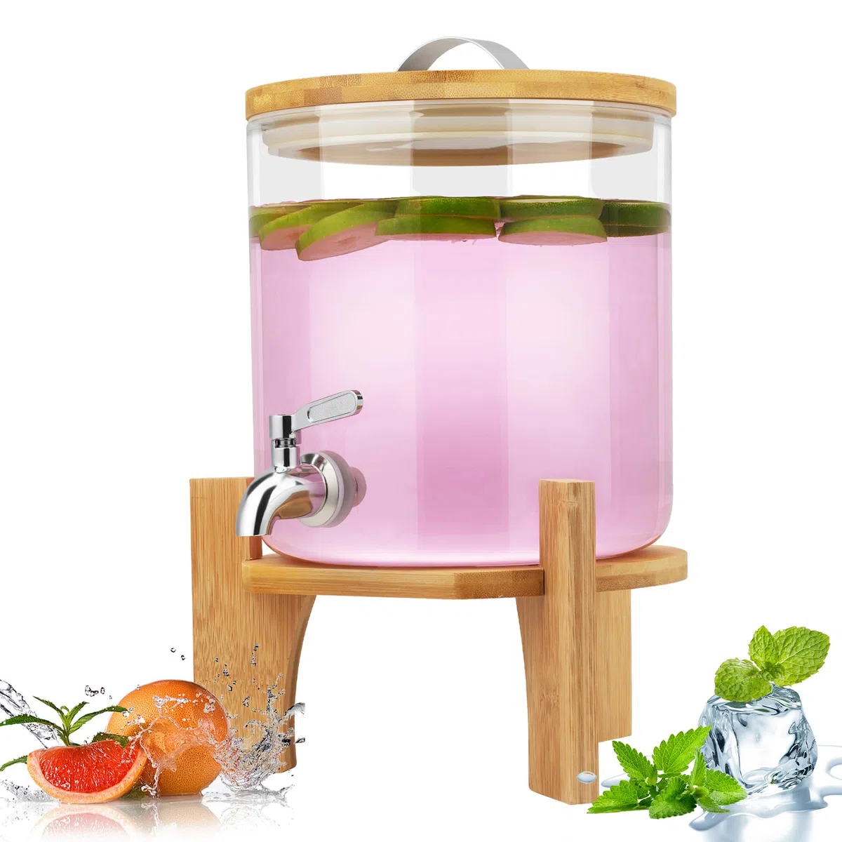 Dispensador de bebidas de vidrio de 5 litros, dispensador de bebidas de vidrio de borosilicato resistente a altas temperaturas, con tapa de boca ancha, tarro de bebidas calientes con soporte