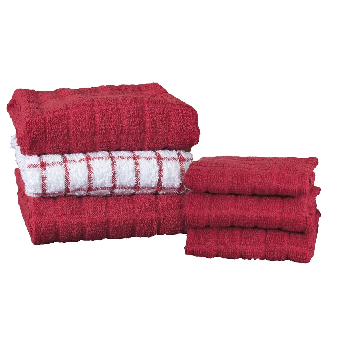 Ritz Juego de 6 Toallas de Cocina y paño de Cocina de algodón de Rizo, Color Rojo pimentón