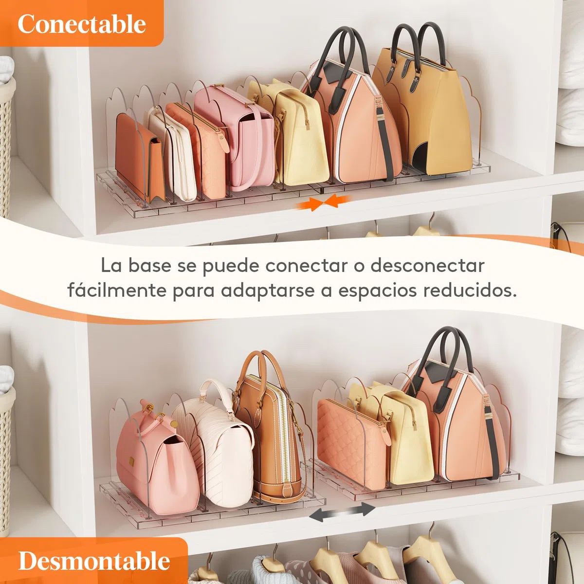 Lifewit 2 PCS Organizador de Bolsos de Plástico, Adjustable Separador Bolsos para Almacenaje Armario Estantes, Divisores de Embrague/Bolsos Mano/Libro para Dormitorio, Oficina,Librerías, Transparente