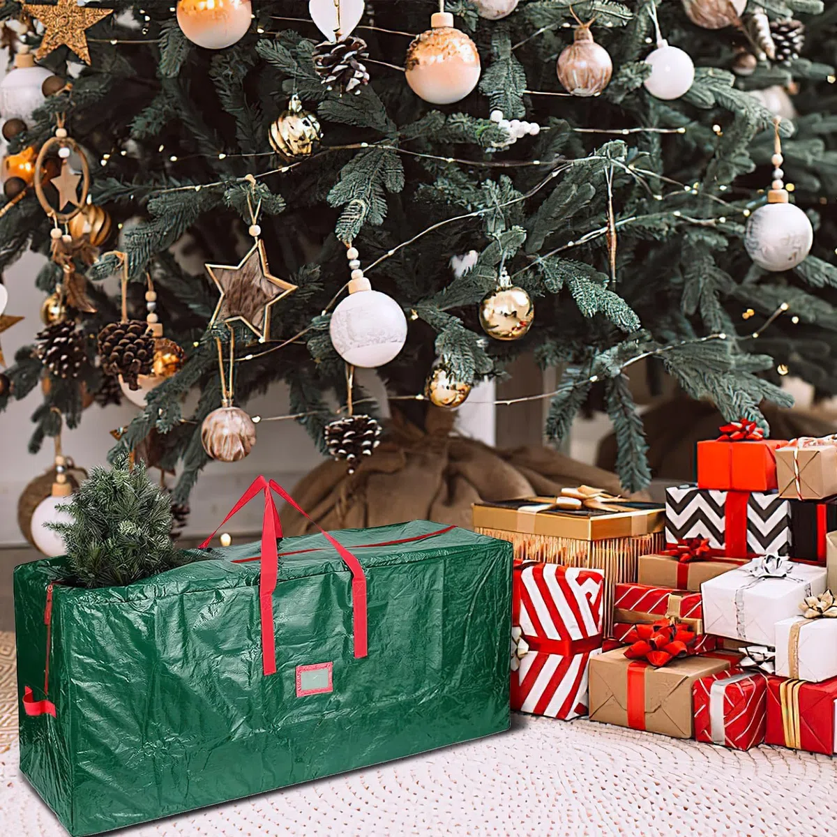 Bolsa para árbol de Navidad Hillylolly Bolsa de Almacenamiento para Árbol de Navidad, Grande Bolsa de Almacenamiento Impermeable, Mango Reforzado, Funda para árbol de navidad (162 * 38 * 75cm)