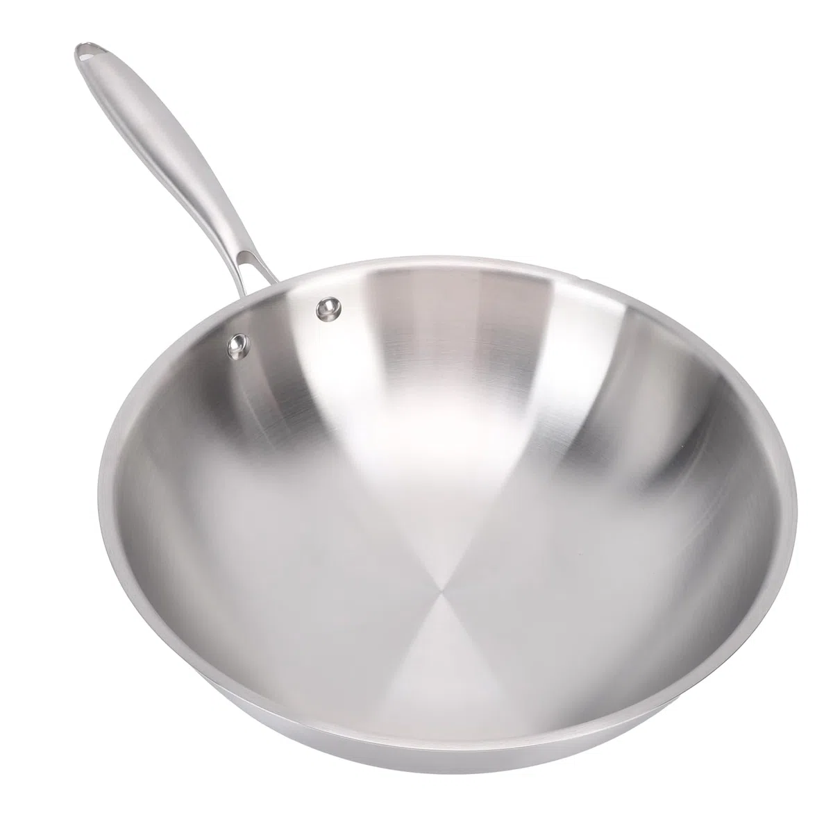 Cocoarm Wok de Acero Inoxidable, Acero Inoxidable 304 de Grado Alimentario con Núcleo de Aluminio para un Calentamiento Rápido y Uniforme, Compatible con Inducción, Apto para (34CM)
