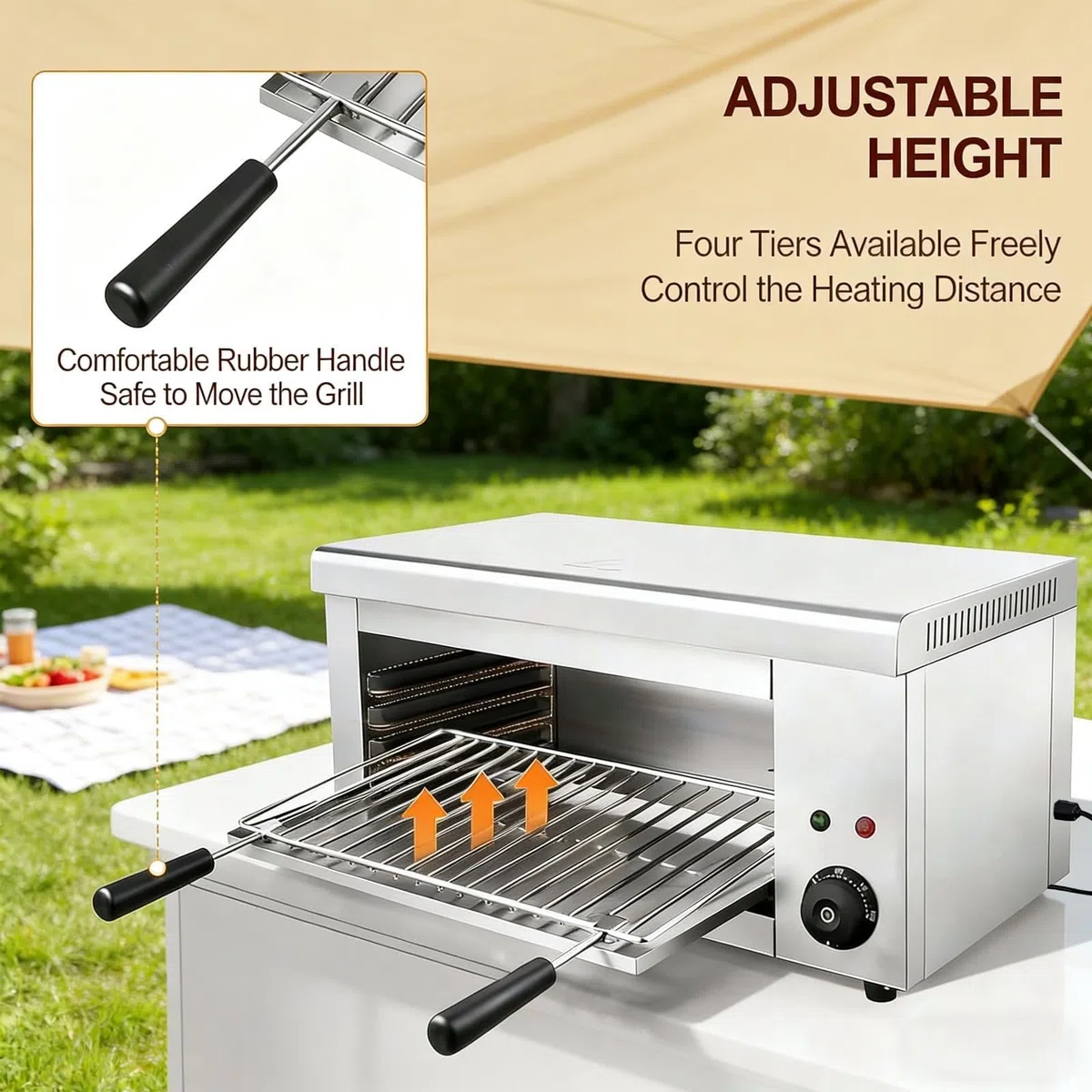 2000W Grill Salamandra Eléctrico,horno pizza electrico para Fundir Queso de Acero Inoxidable con 4 Alturas Ajustables,Temperatura ajustable 50-300 grados para BBQ, Pizza, Parrilladas de Filetes(220V)