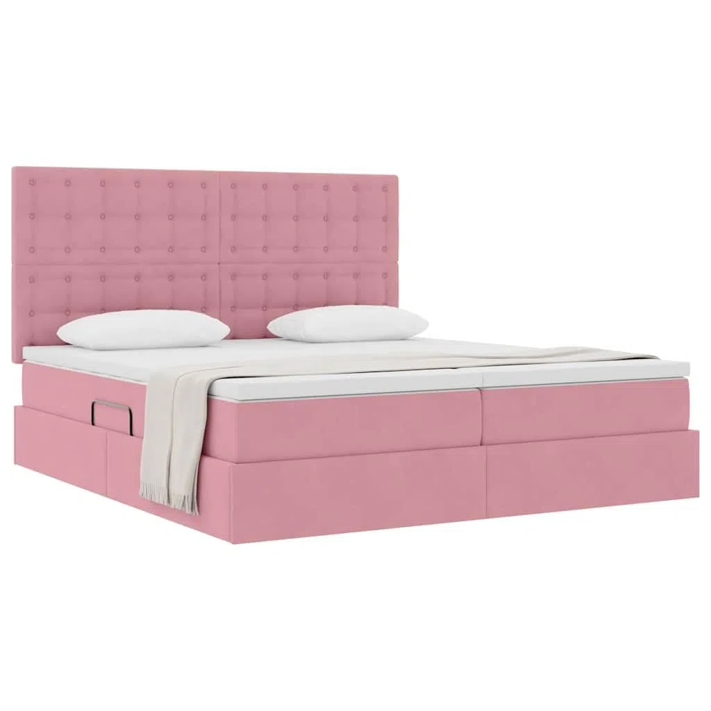 Cama de almacenamiento de terciopelo rosa 180 x 200 cm con elevación hidráulica, marco de metal resistente y colchón de densidad media, elegantes muebles de dormitorio para parejas