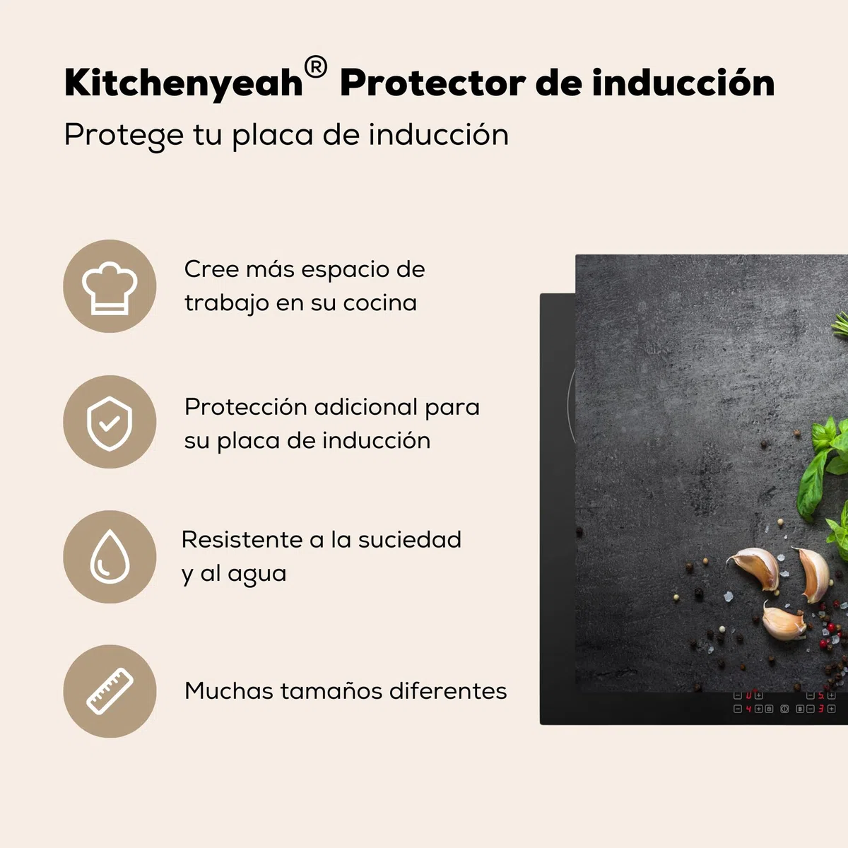 KitchenYeah© Cubre Vitrocerámica - Protector Vitroceramica Induccion 60x52 cm - Tapa Vitroceramica - Protector de Vitroceramica Lima - Hierbas - Especias - Verde - Gris - Hormigón